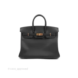 Hermes Birkin 25 Black Swift Rose Gold Hardware