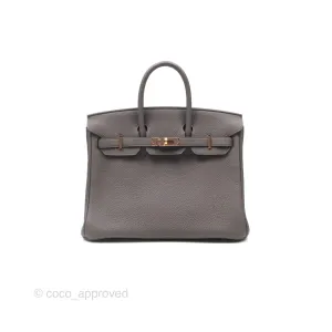 Hermes Birkin 25 Retourne Etain 8F Togo Gold Hardware