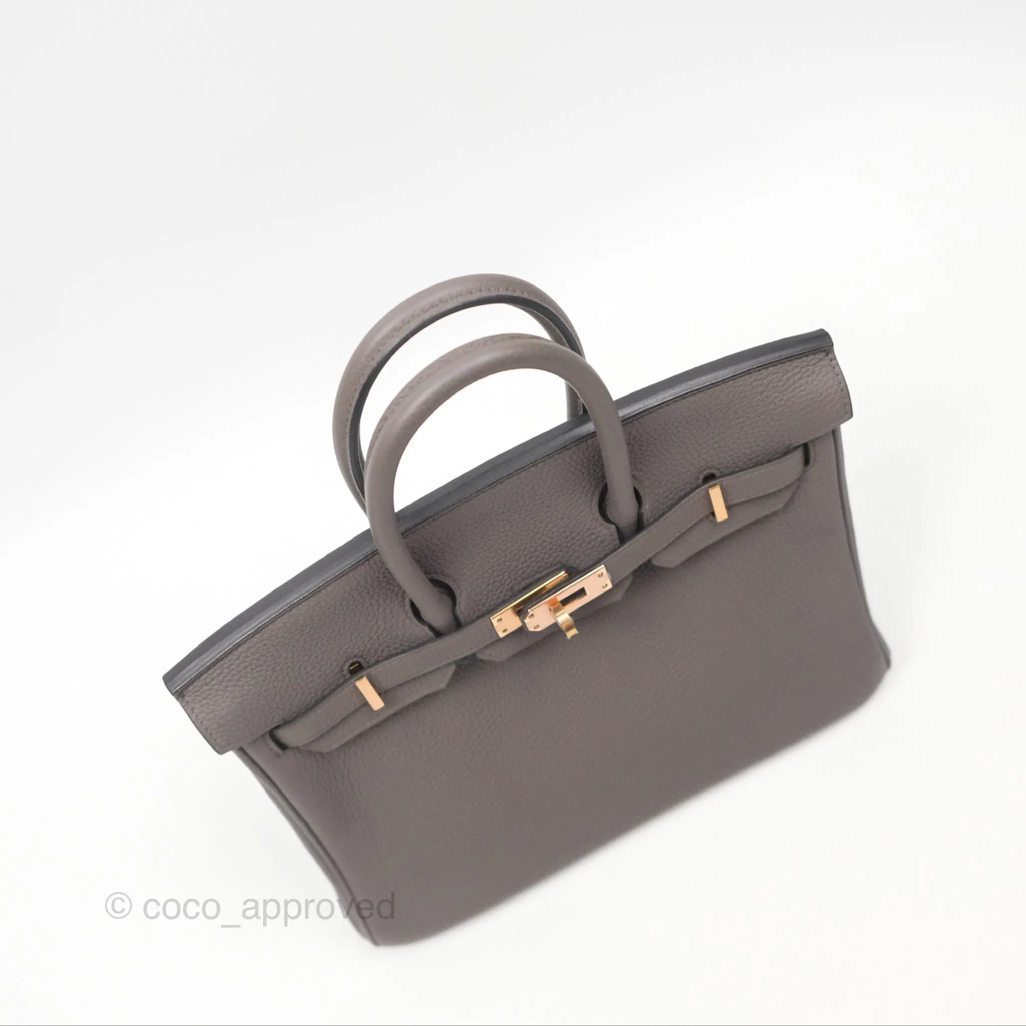 Hermes Birkin 25 Retourne Etain 8F Togo Gold Hardware