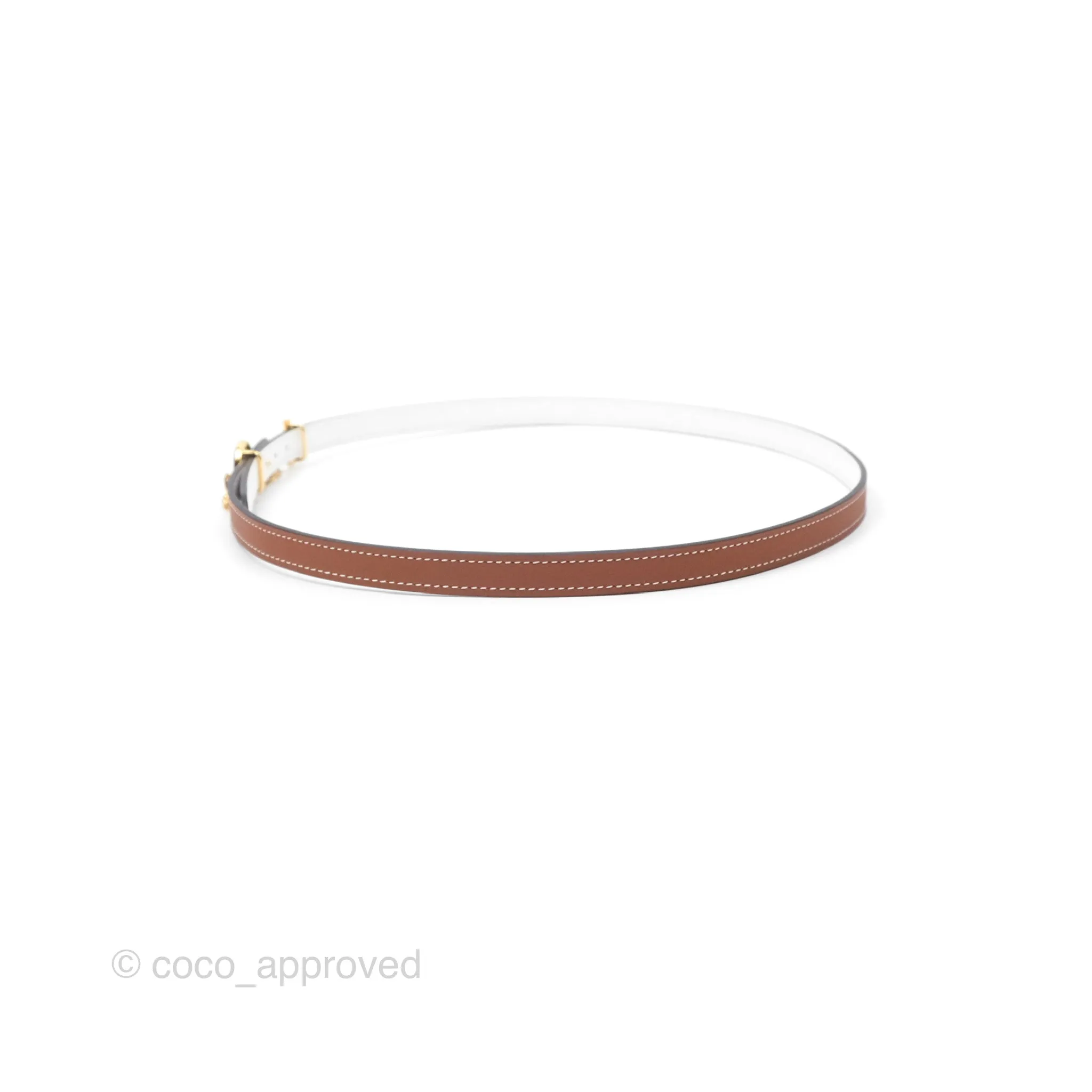 Hermes Carrousel Belt Buckle & Reversible Leather Strap 13mm Gold / Blanc