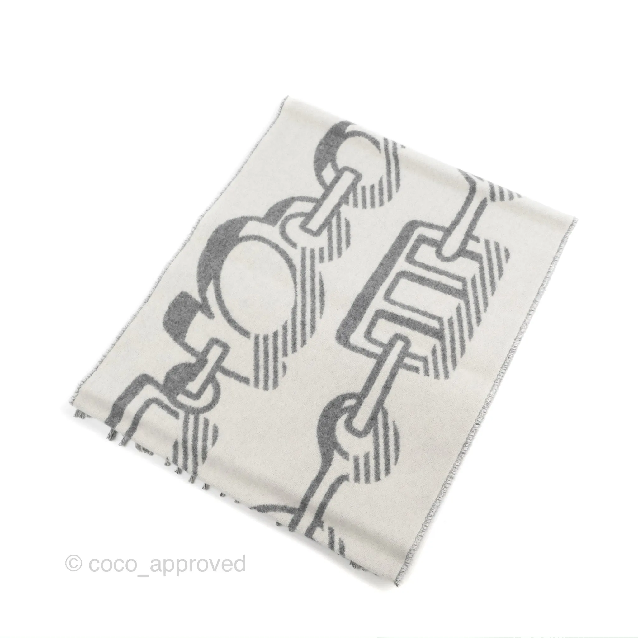 Hermes Casaque Do Re Boucles Muffler Ivoire / Gris Flanelle Cashmere
