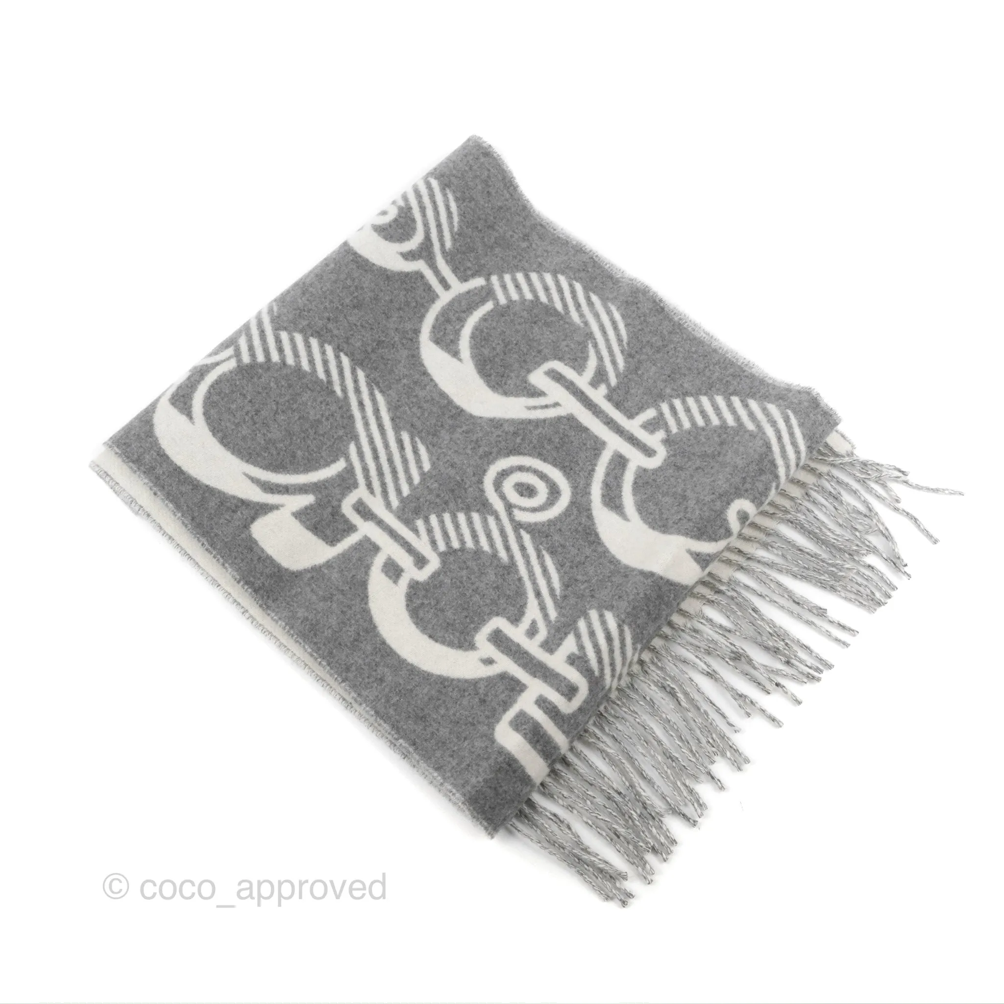 Hermes Casaque Do Re Boucles Muffler Ivoire / Gris Flanelle Cashmere