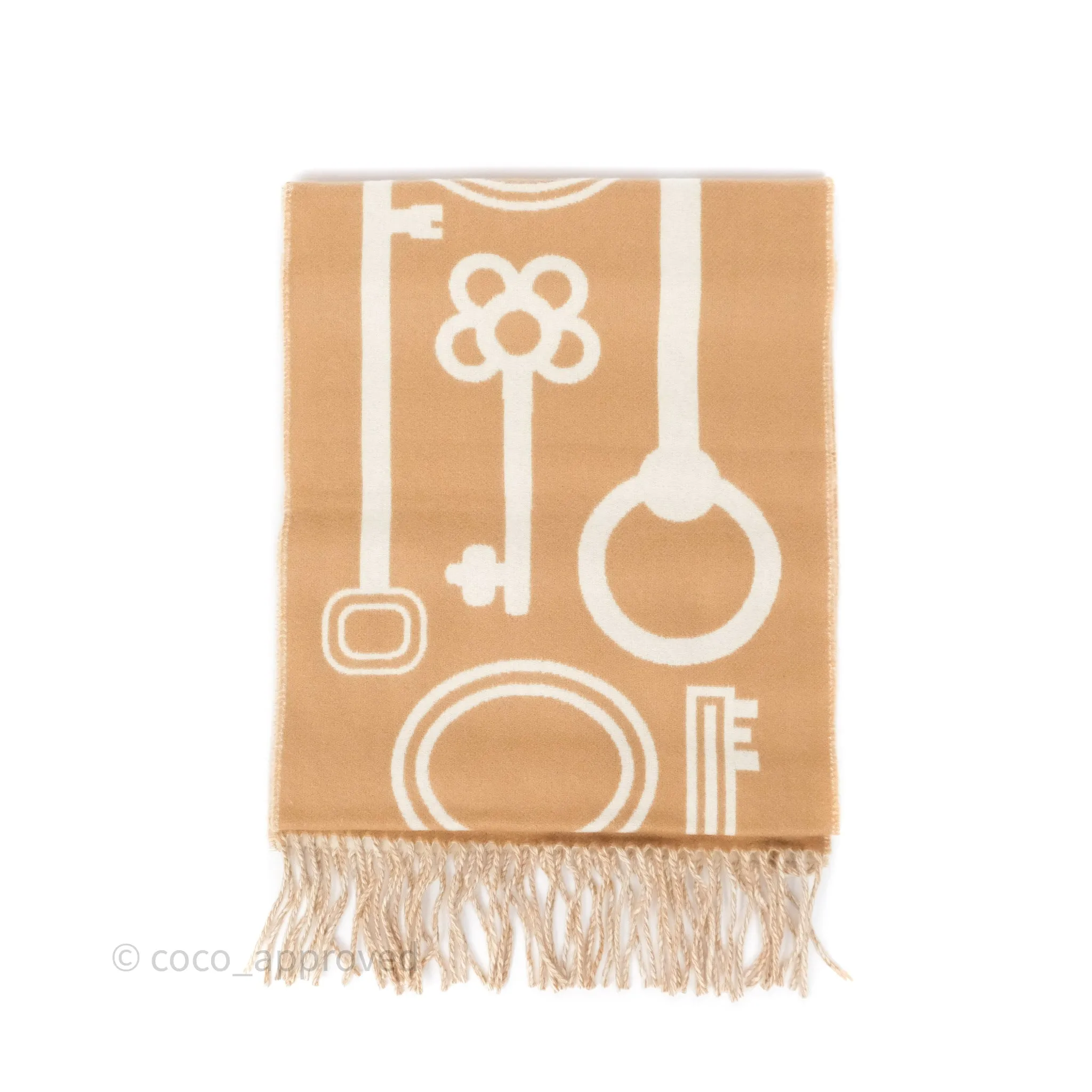 Hermes Casaque Porte-Clefs Cashmere Muffler Camel / Blanc