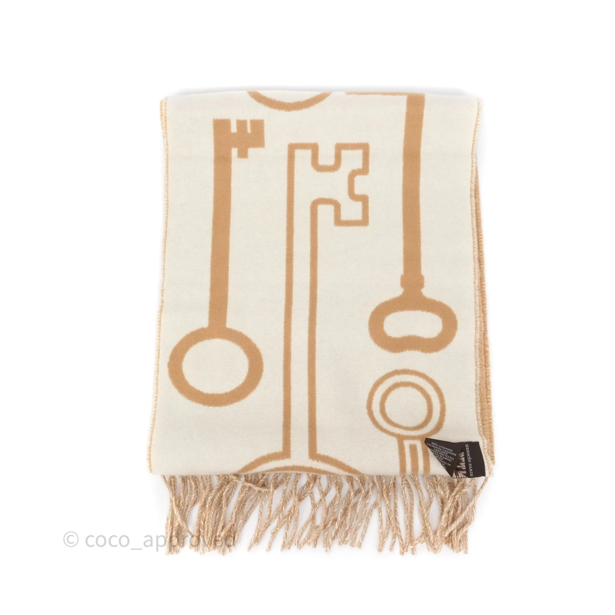 Hermes Casaque Porte-Clefs Cashmere Muffler Camel / Blanc