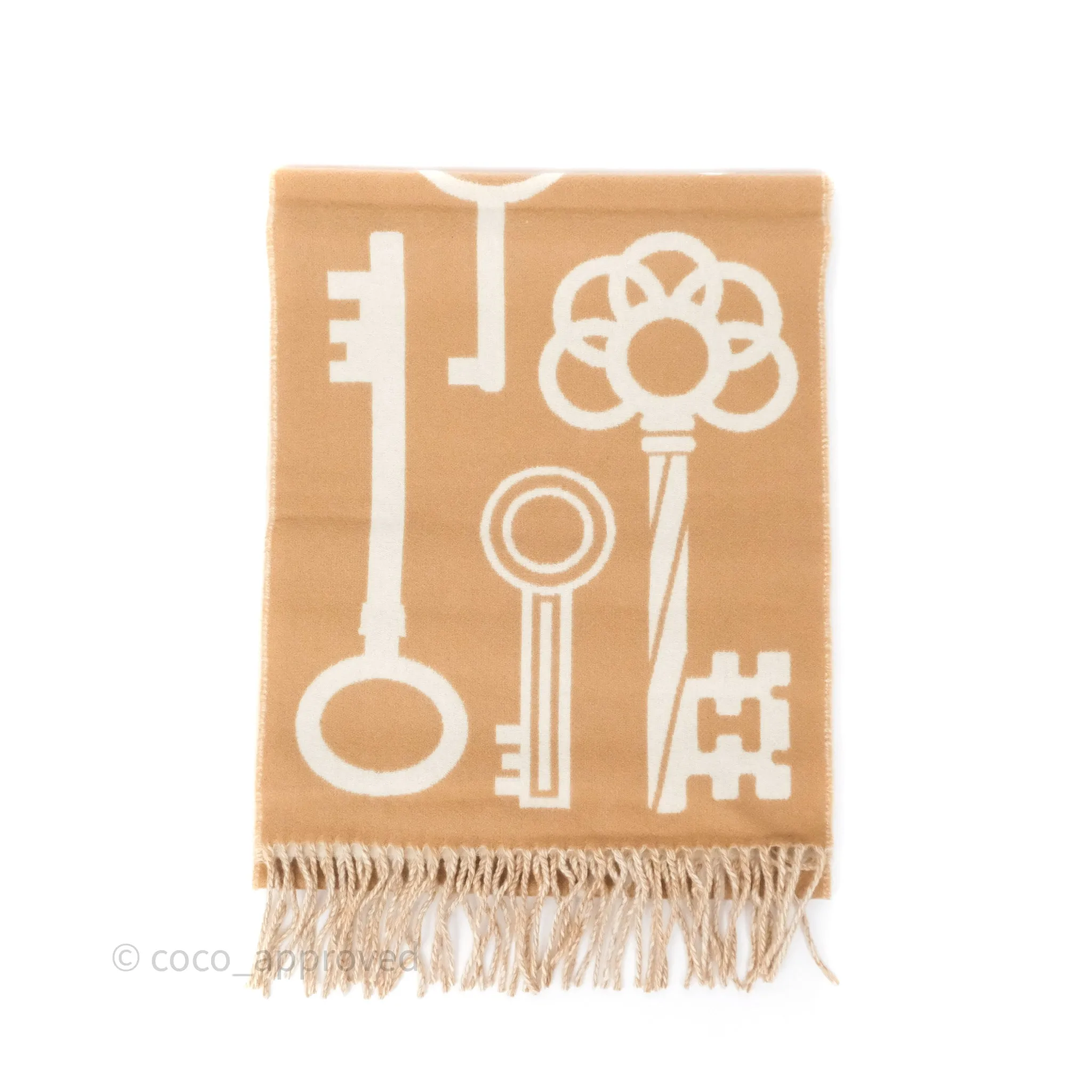 Hermes Casaque Porte-Clefs Cashmere Muffler Camel / Blanc
