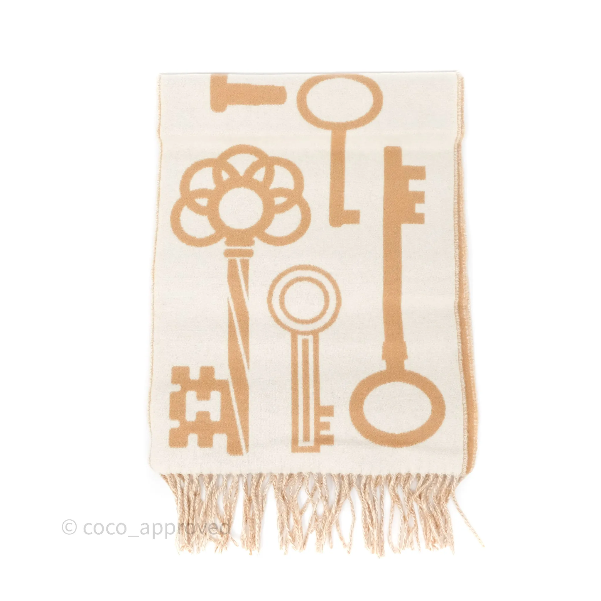 Hermes Casaque Porte-Clefs Cashmere Muffler Camel / Blanc