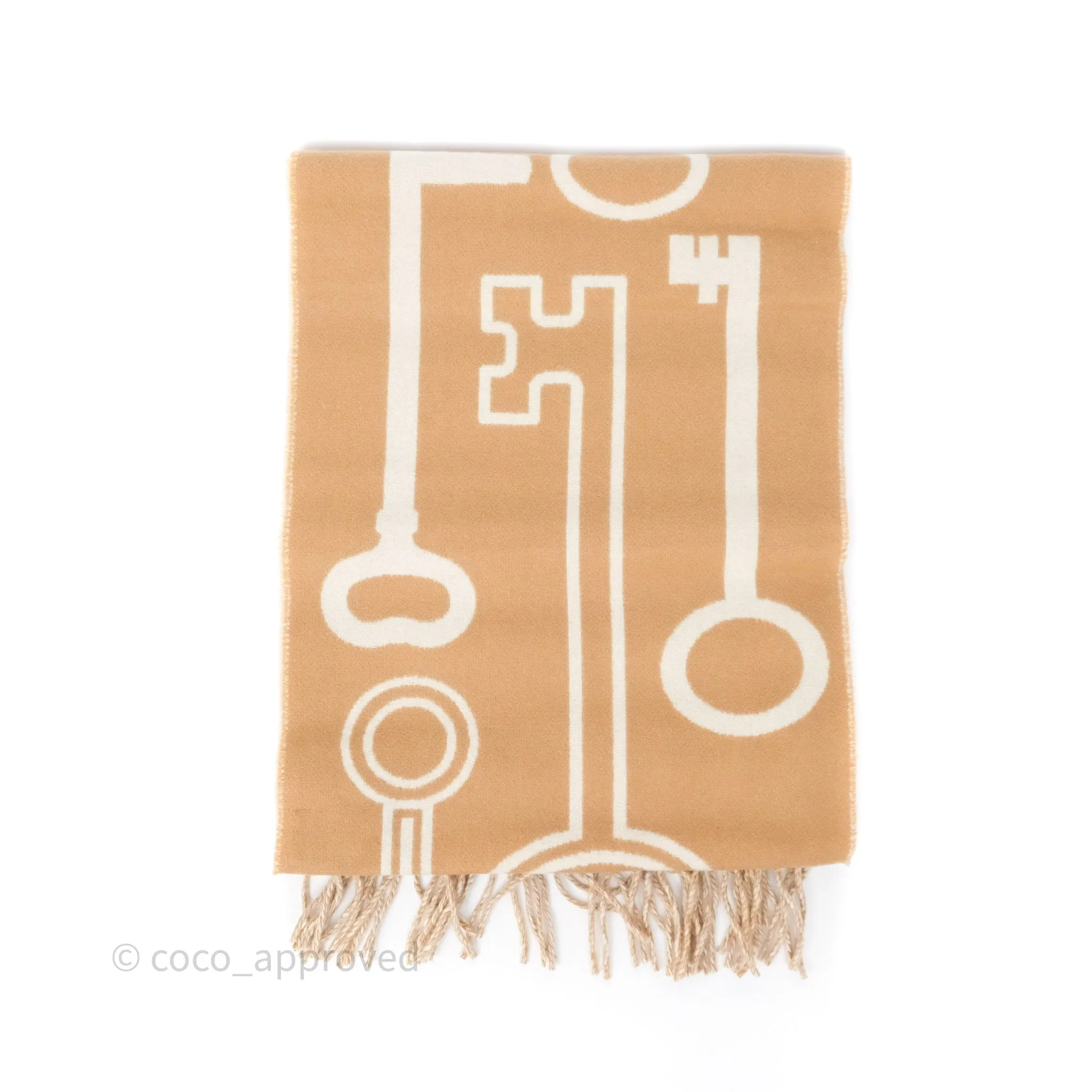 Hermes Casaque Porte-Clefs Cashmere Muffler Camel / Blanc
