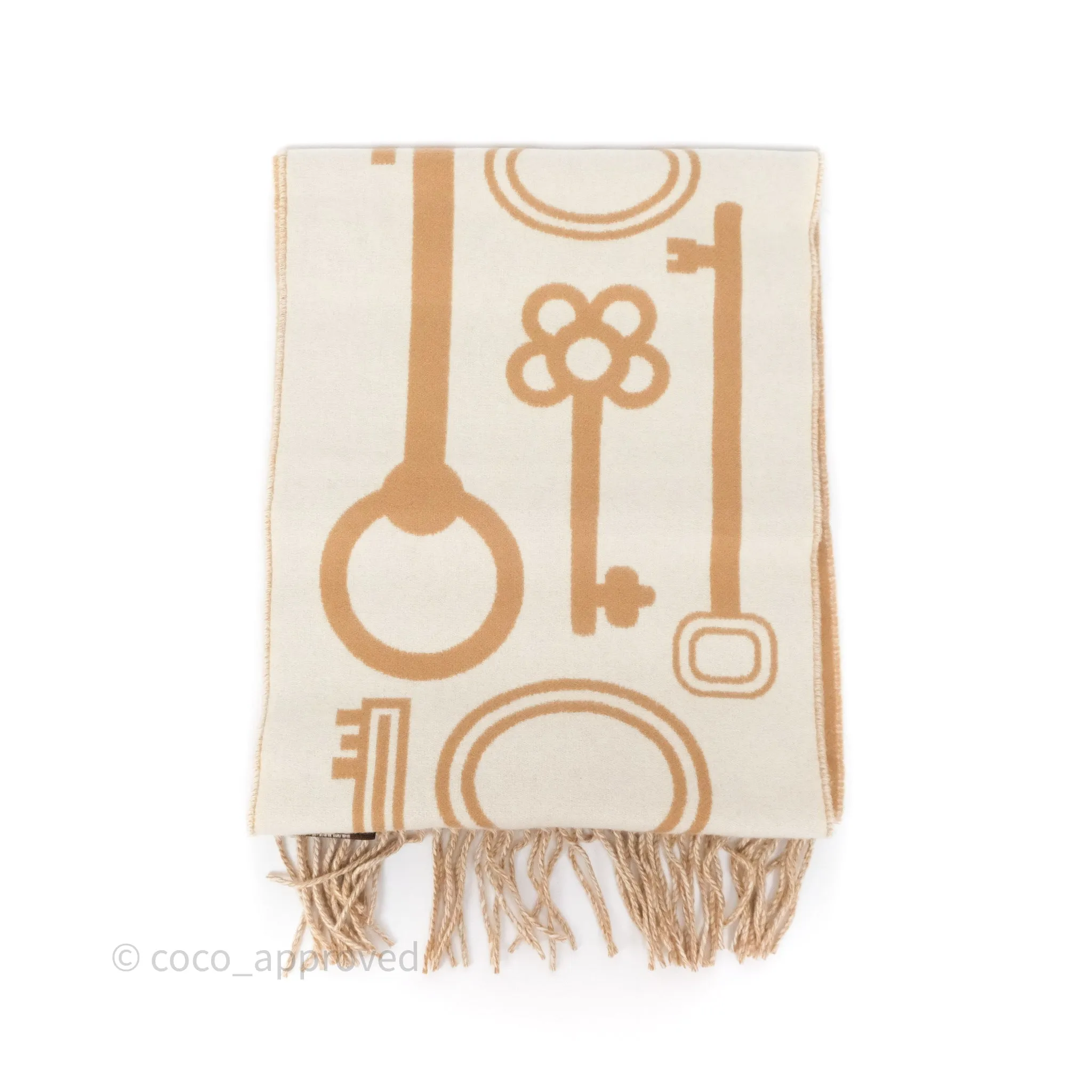 Hermes Casaque Porte-Clefs Cashmere Muffler Camel / Blanc