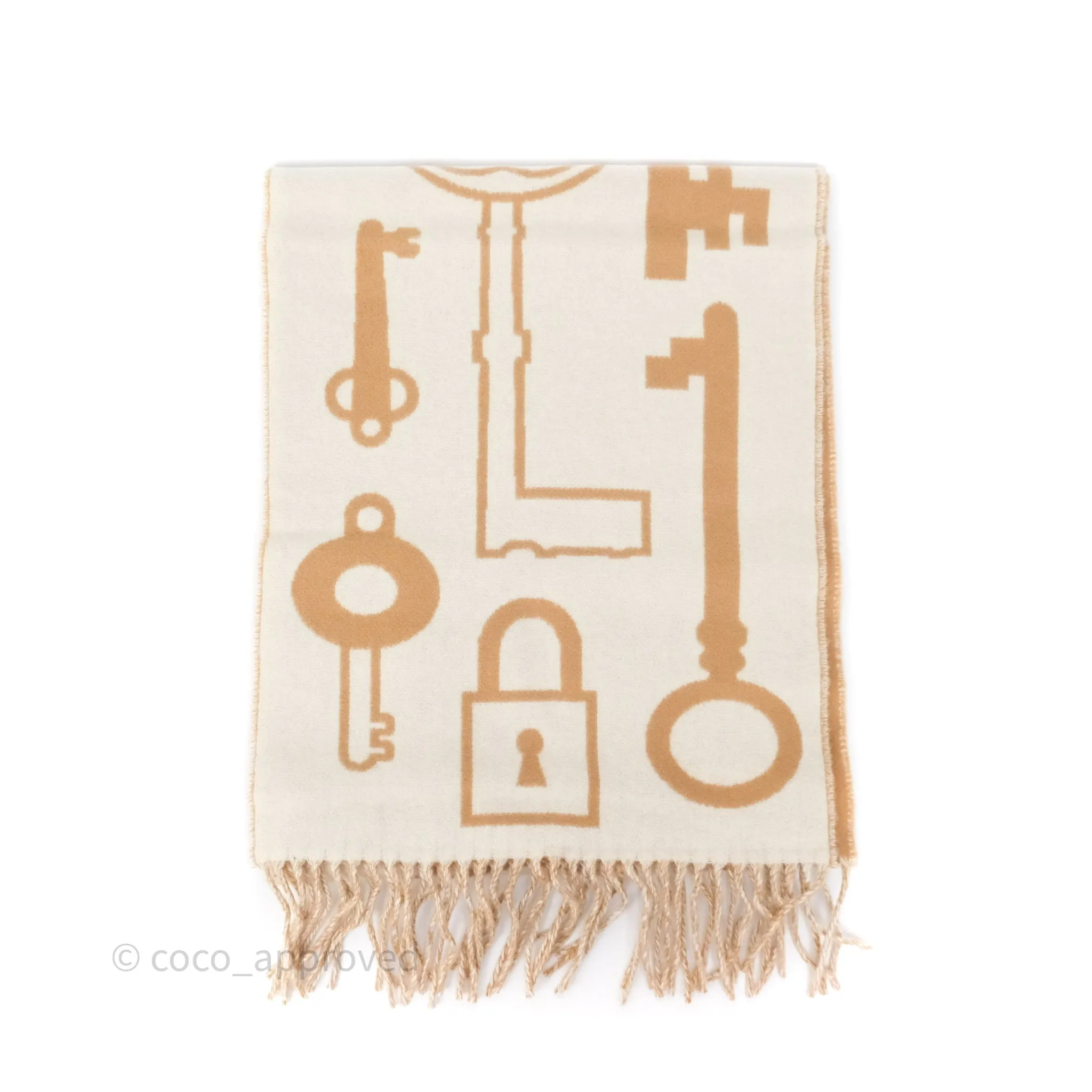Hermes Casaque Porte-Clefs Cashmere Muffler Camel / Blanc