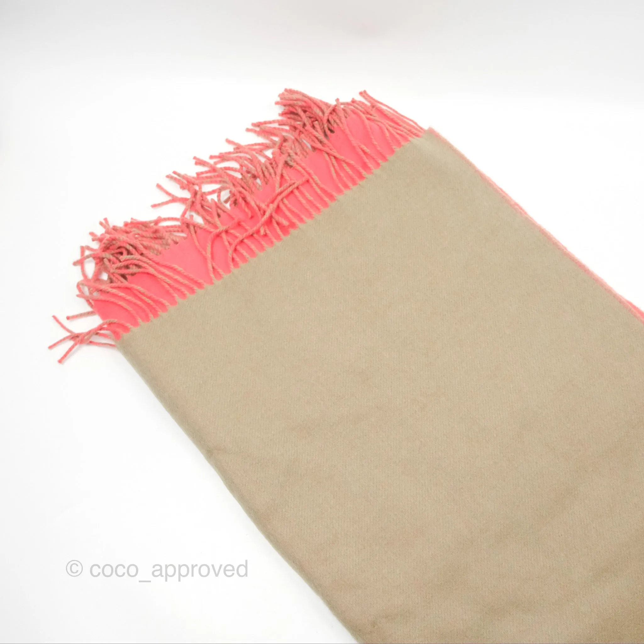 Hermes Cashmere Fringe Double Face Scarf Stole Etoupe/Pink