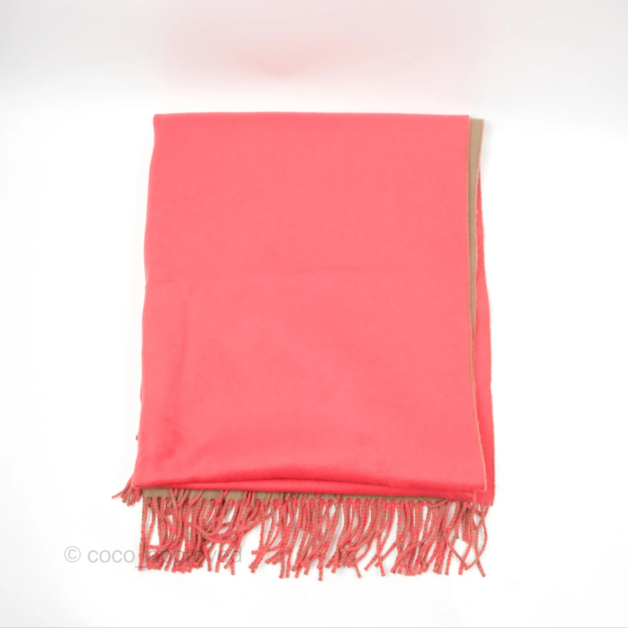 Hermes Cashmere Fringe Double Face Scarf Stole Etoupe/Pink