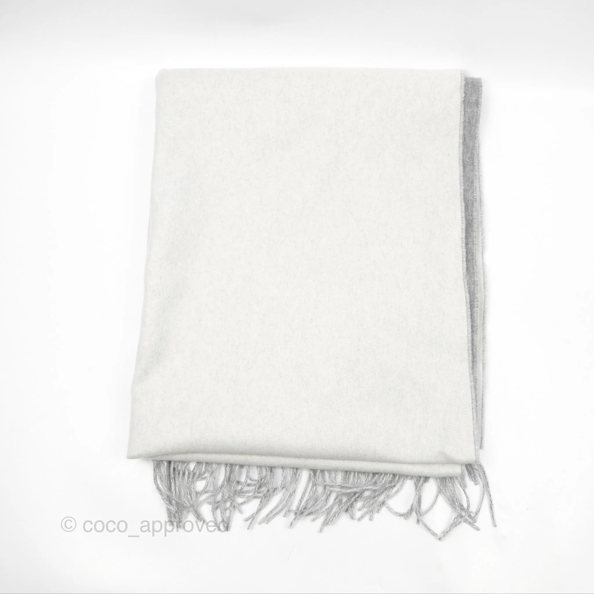 Hermes Cashmere Fringe Scarf Stole Gris Flanelle / Ivoire