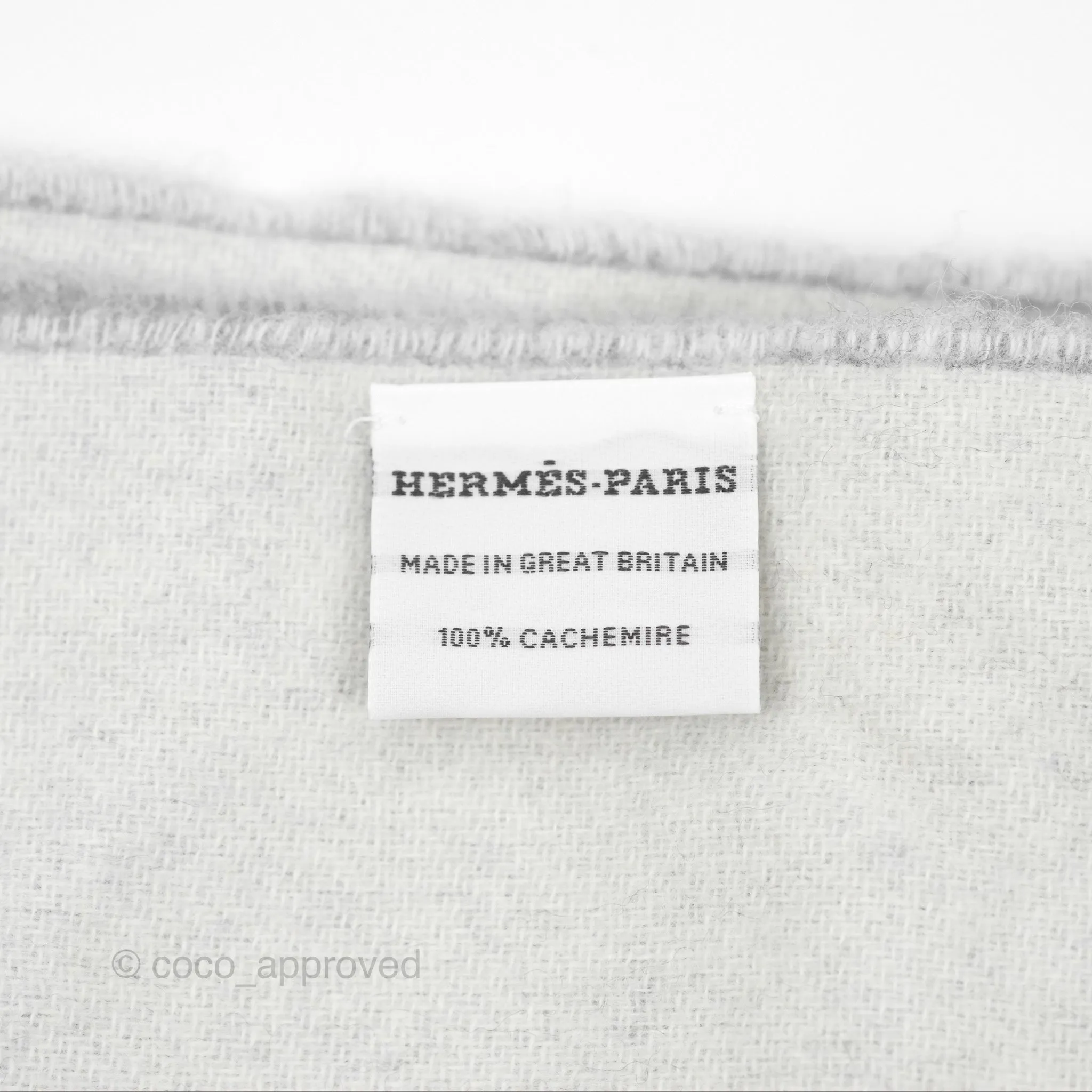 Hermes Cashmere Fringe Scarf Stole Gris Flanelle / Ivoire