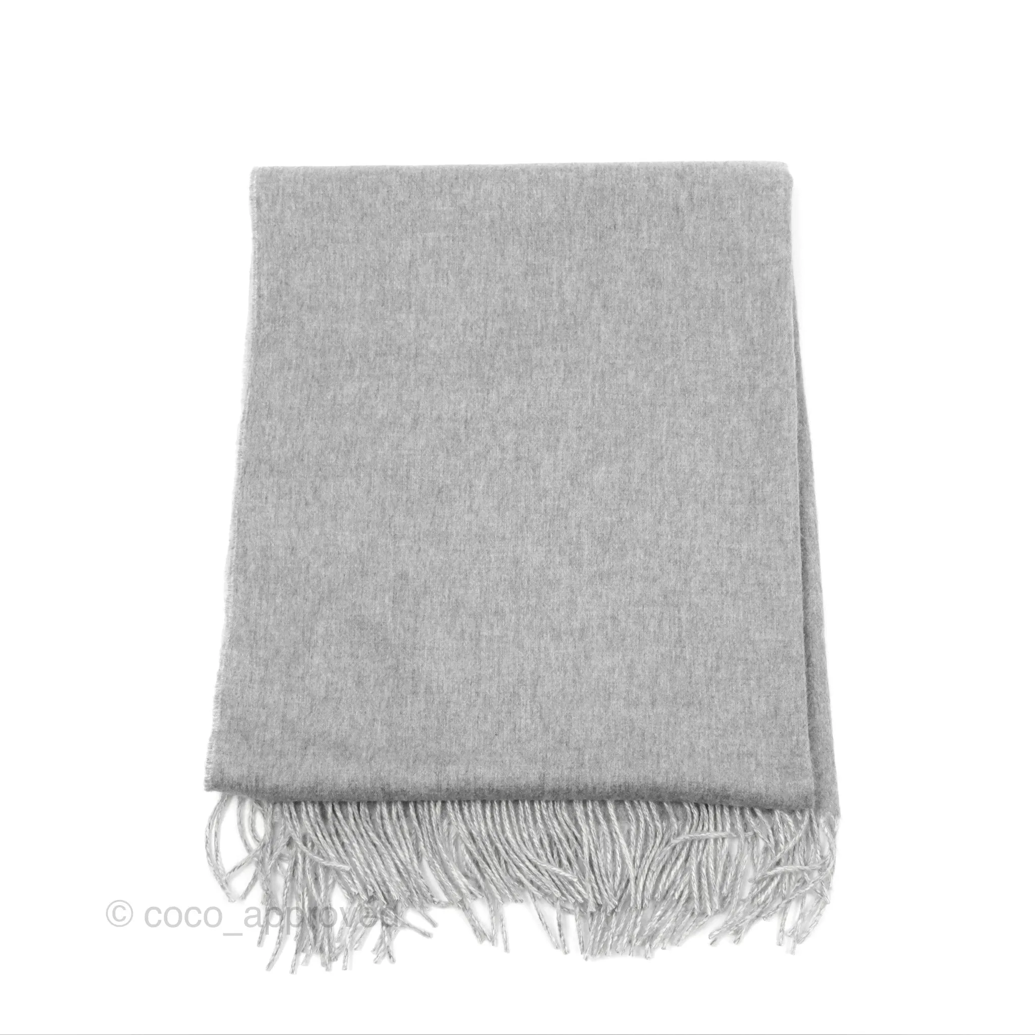 Hermes Cashmere Fringe Scarf Stole Gris Flanelle / Ivoire