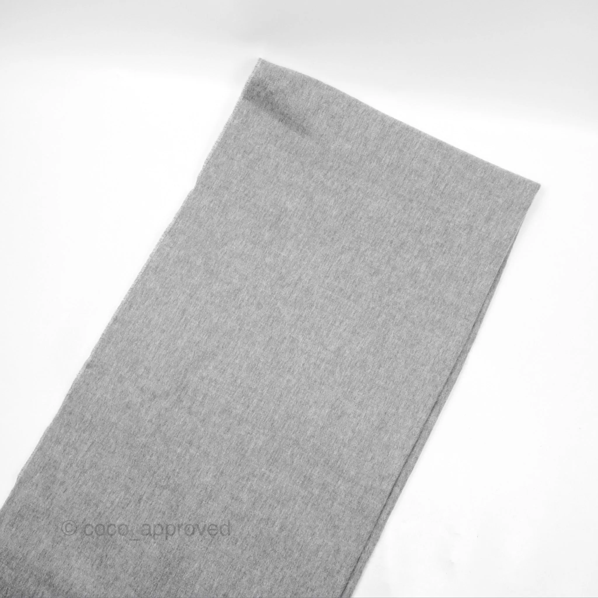 Hermes Cashmere Fringe Scarf Stole Gris Flanelle / Ivoire