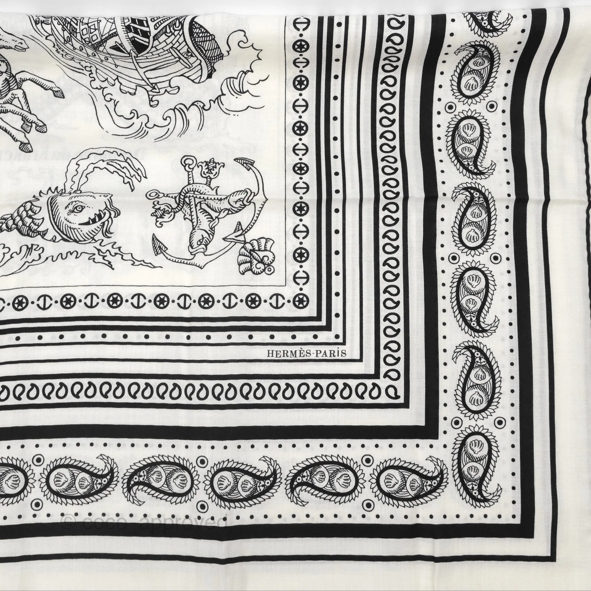 Hermes Cashmere Silk Tatouages Marins Bandana Shawl 140