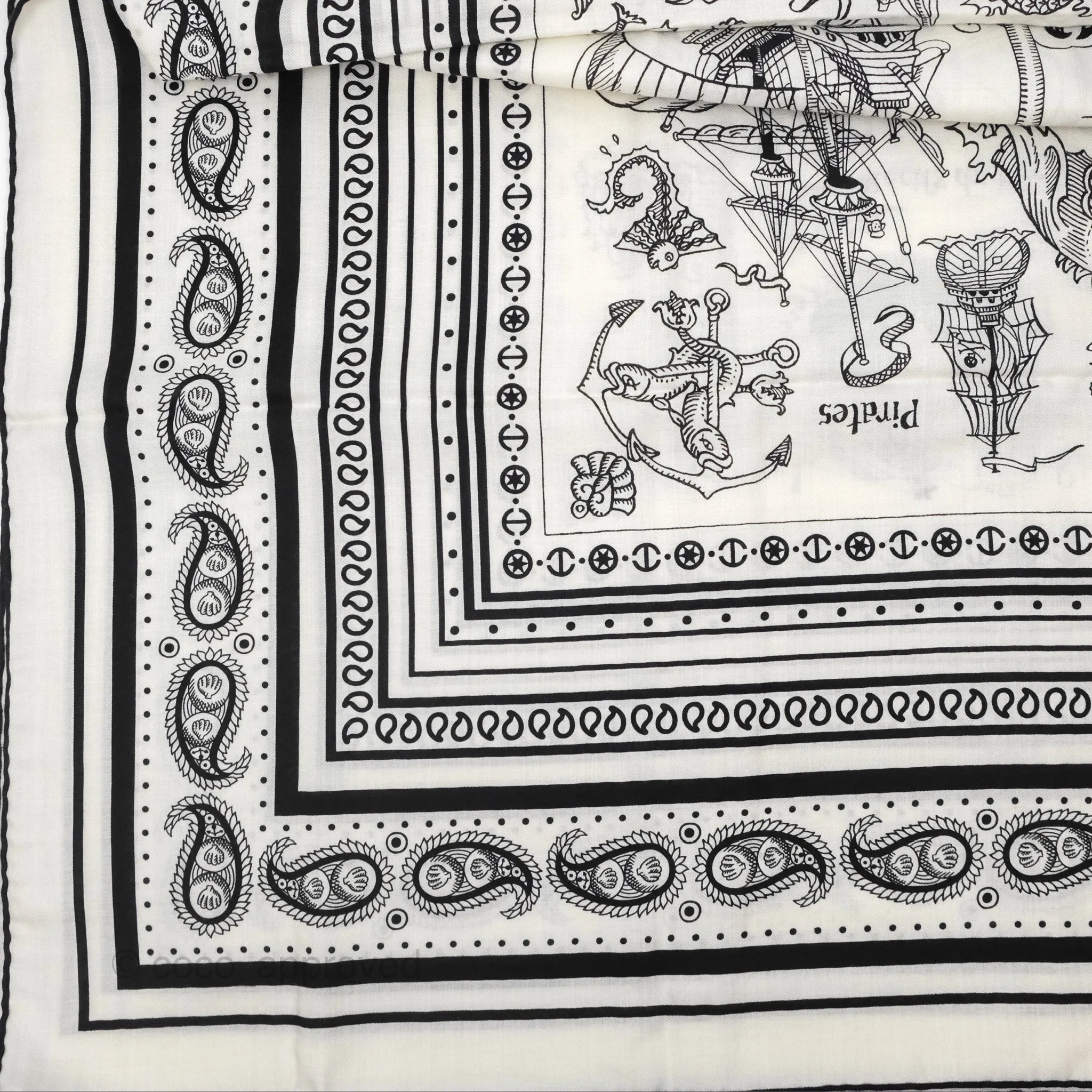 Hermes Cashmere Silk Tatouages Marins Bandana Shawl 140