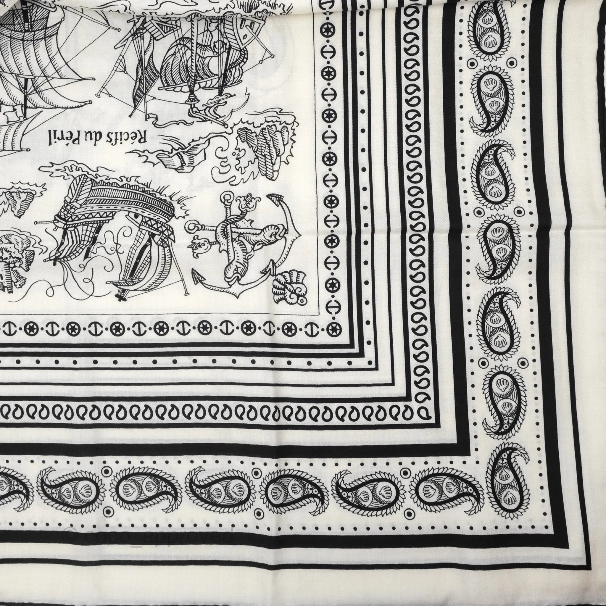 Hermes Cashmere Silk Tatouages Marins Bandana Shawl 140