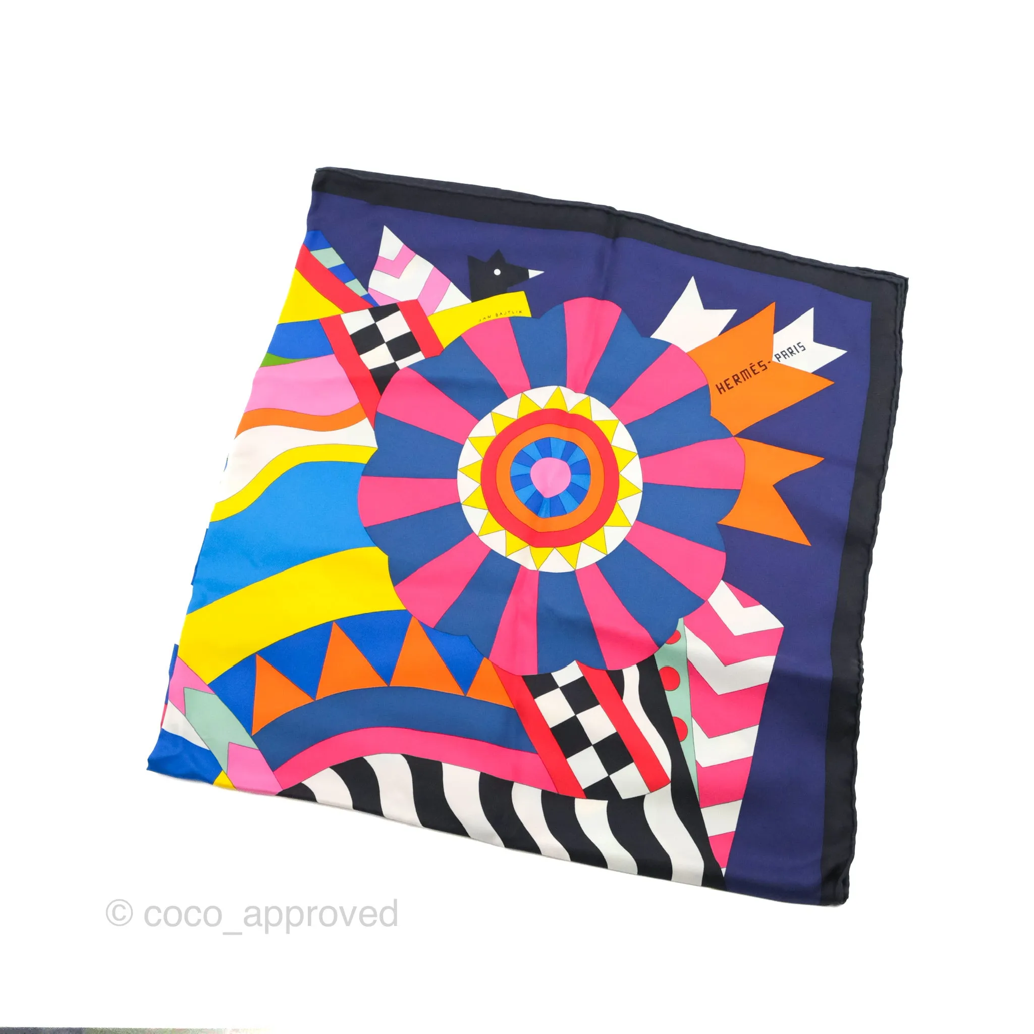 Hermes Cheval De Fete Scarf 90 Indigo /Jaune Vif / Multicolor