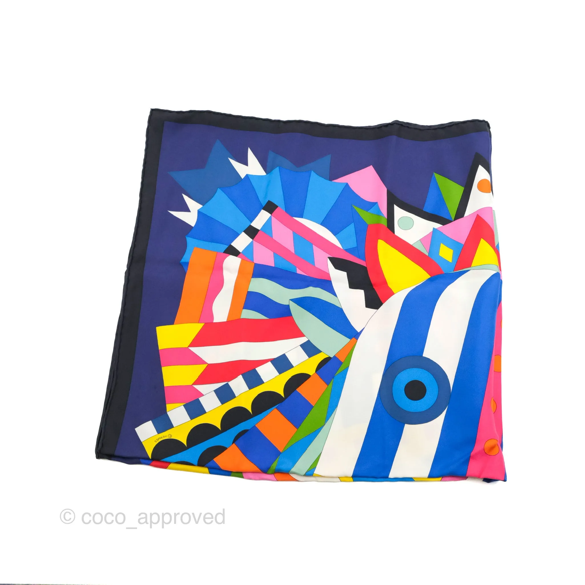 Hermes Cheval De Fete Scarf 90 Indigo /Jaune Vif / Multicolor