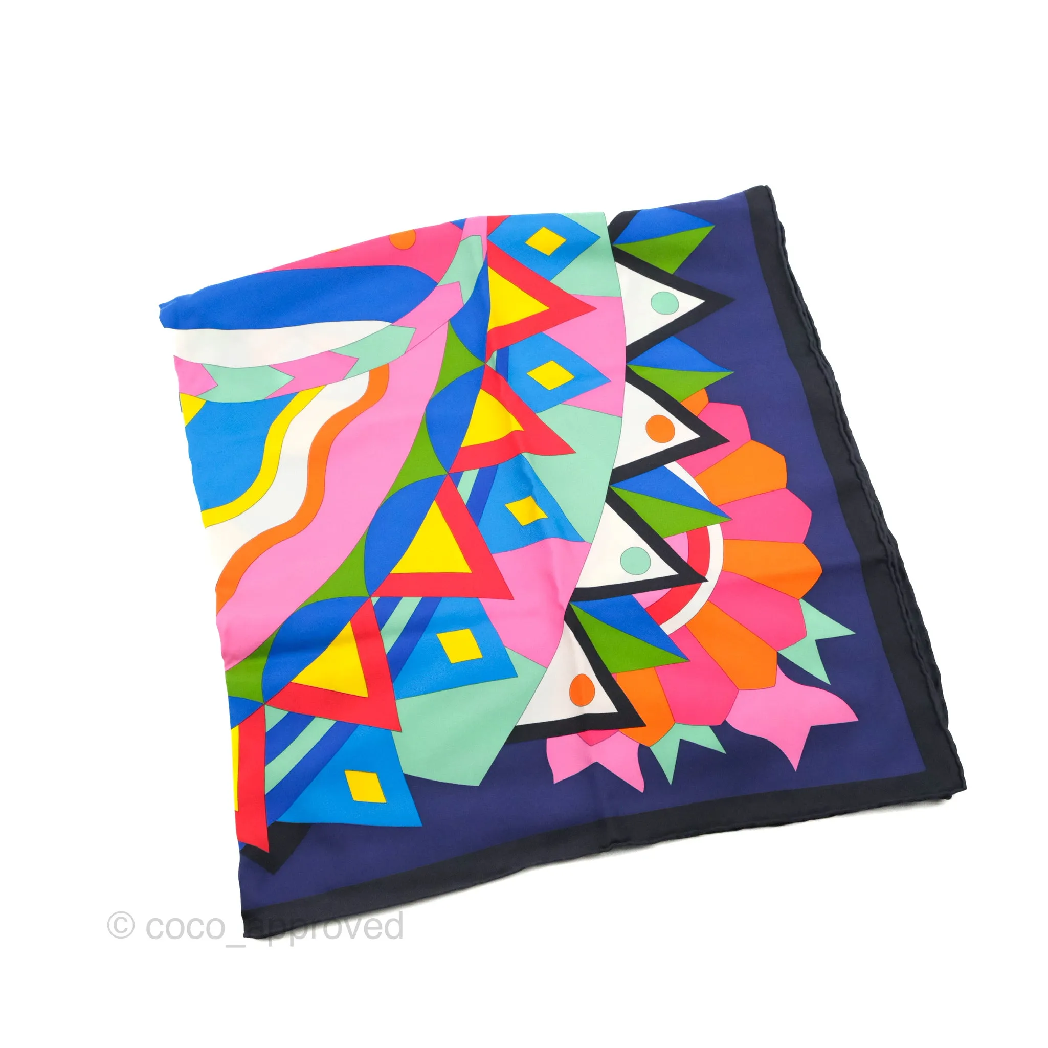 Hermes Cheval De Fete Scarf 90 Indigo /Jaune Vif / Multicolor