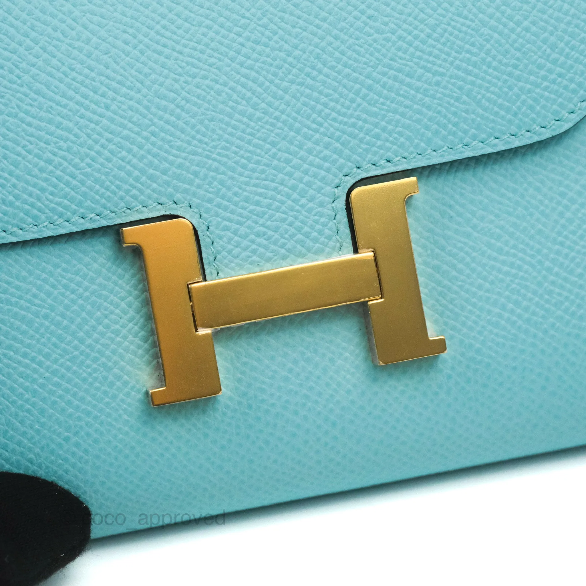 Hermes Constance Compact Passant Wallet Bleu Atoll Epsom Gold Hardware