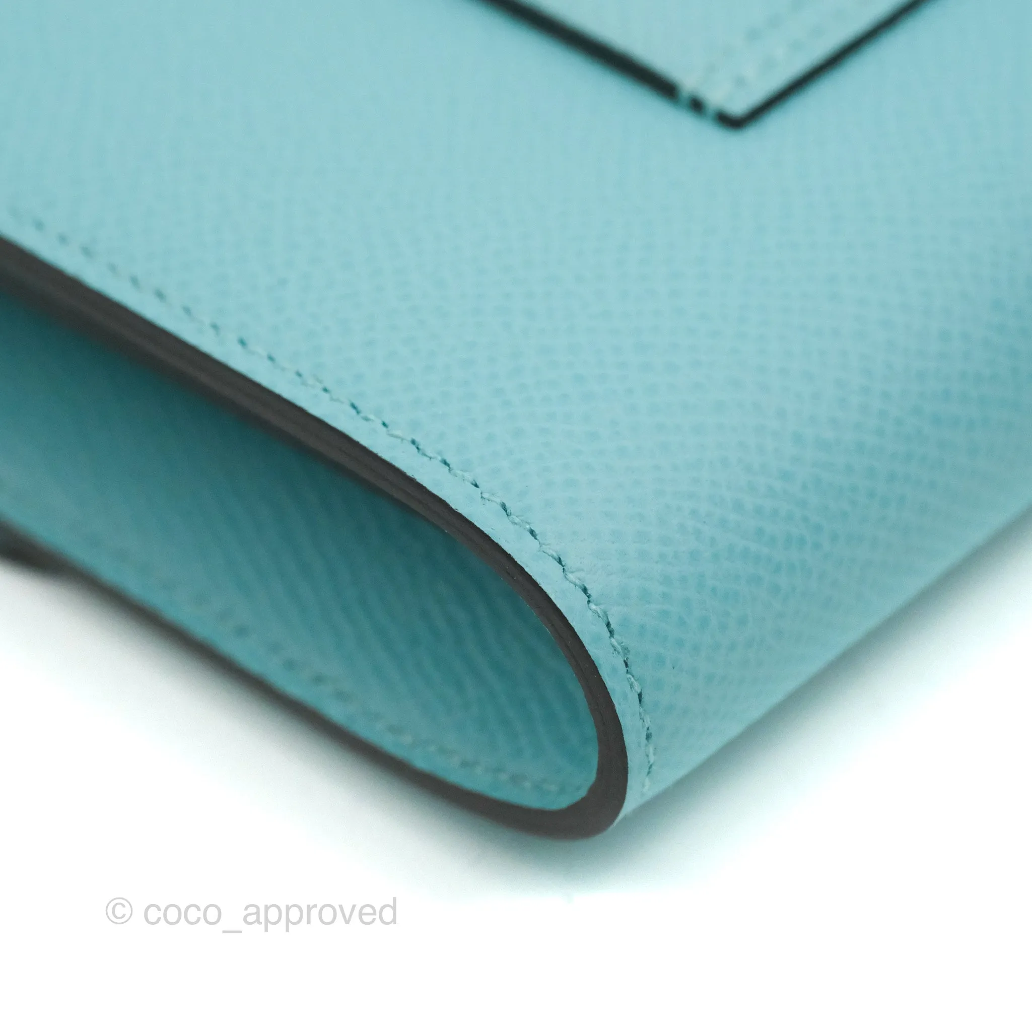 Hermes Constance Compact Passant Wallet Bleu Atoll Epsom Gold Hardware
