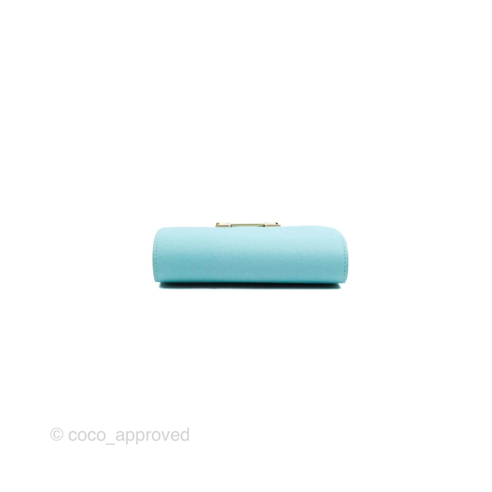 Hermes Constance Compact Passant Wallet Bleu Atoll Epsom Gold Hardware