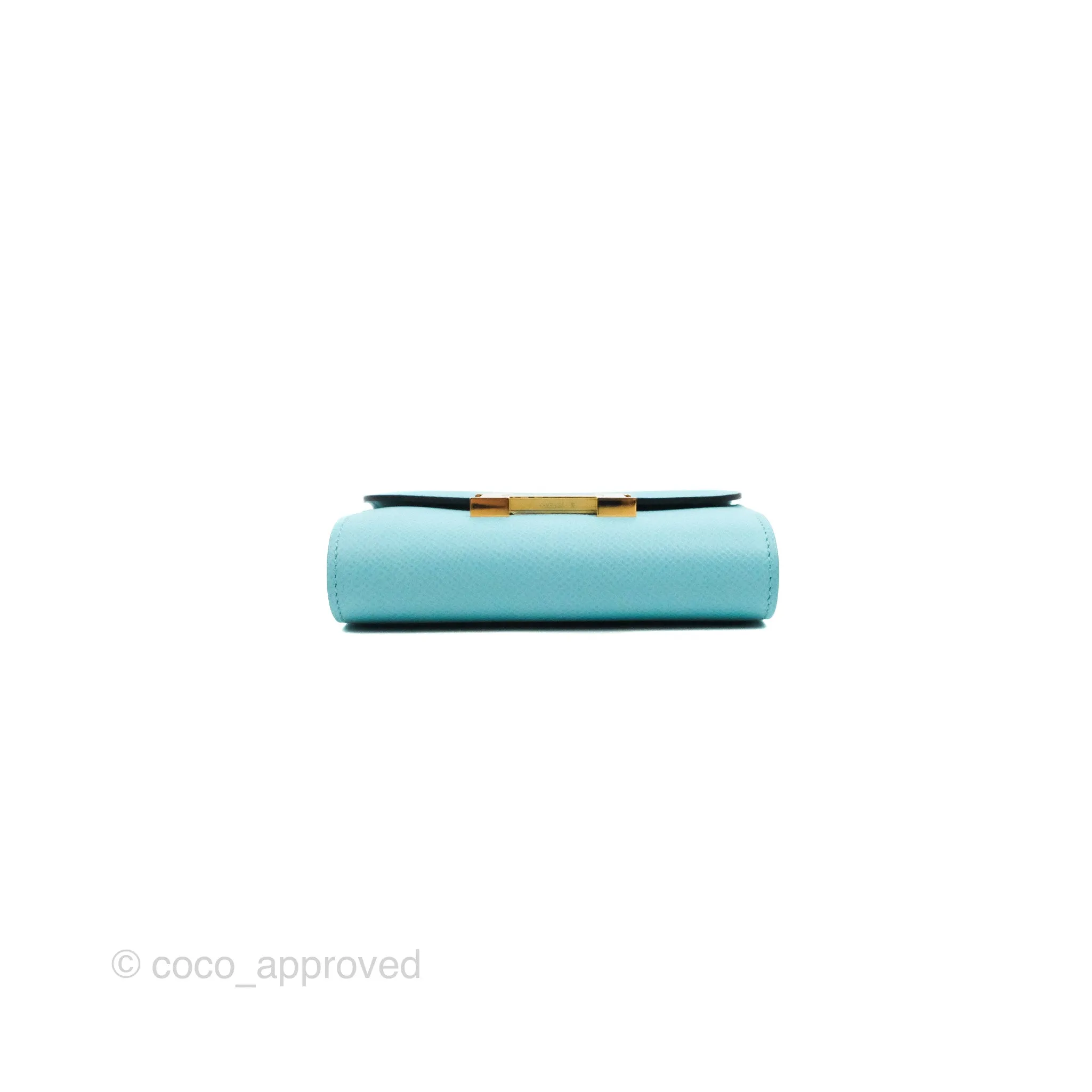Hermes Constance Compact Passant Wallet Bleu Atoll Epsom Gold Hardware