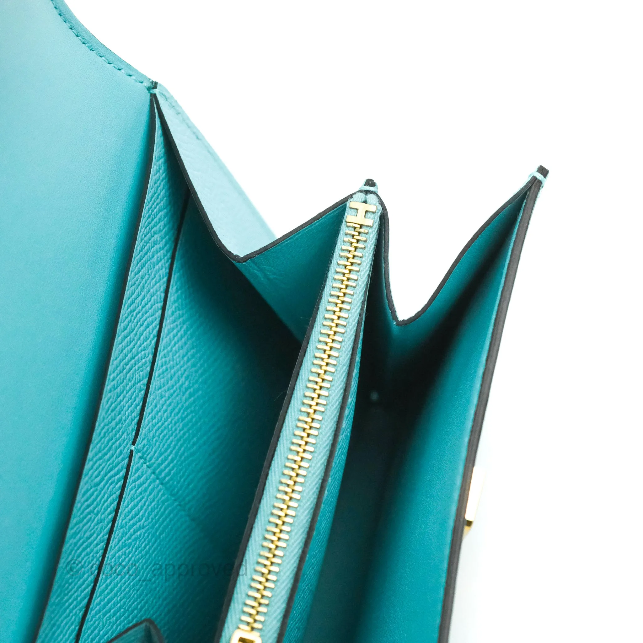 Hermes Constance Compact Passant Wallet Bleu Atoll Epsom Gold Hardware