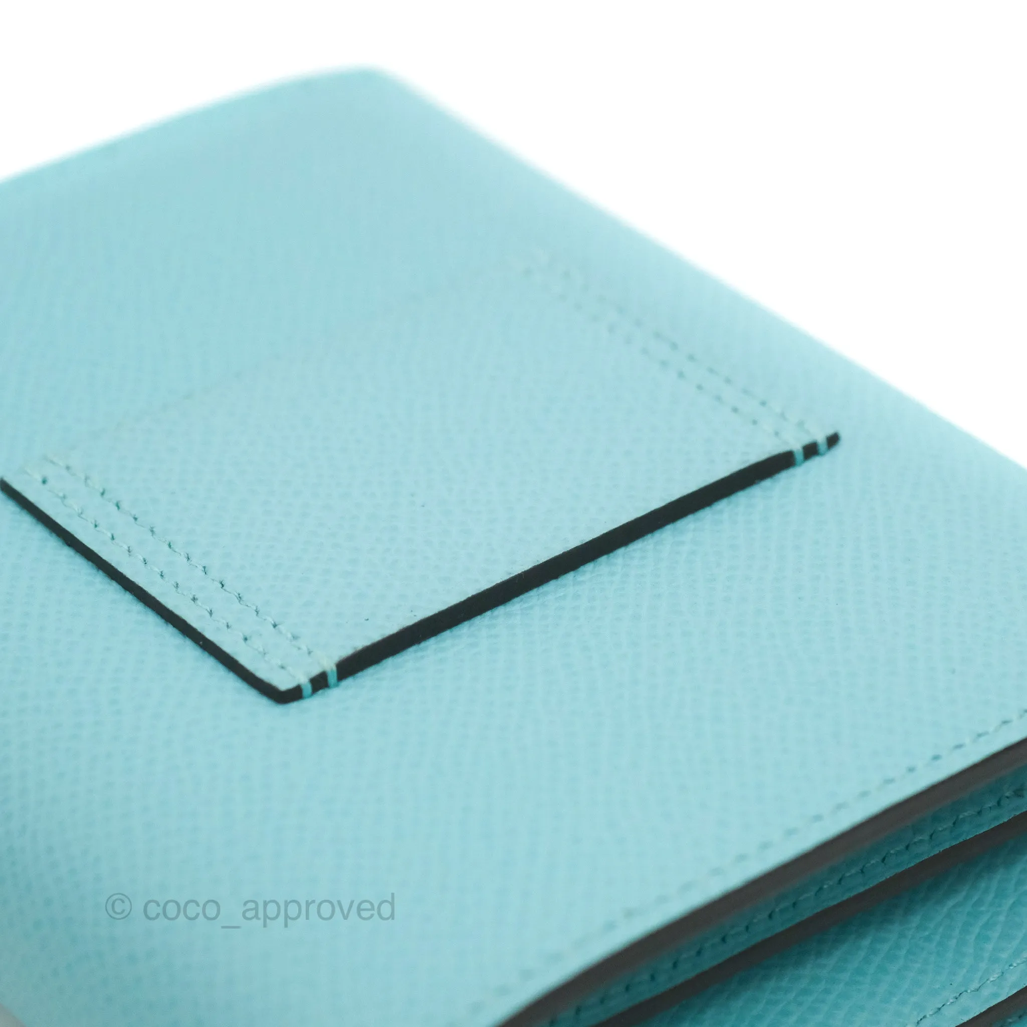 Hermes Constance Compact Passant Wallet Bleu Atoll Epsom Gold Hardware