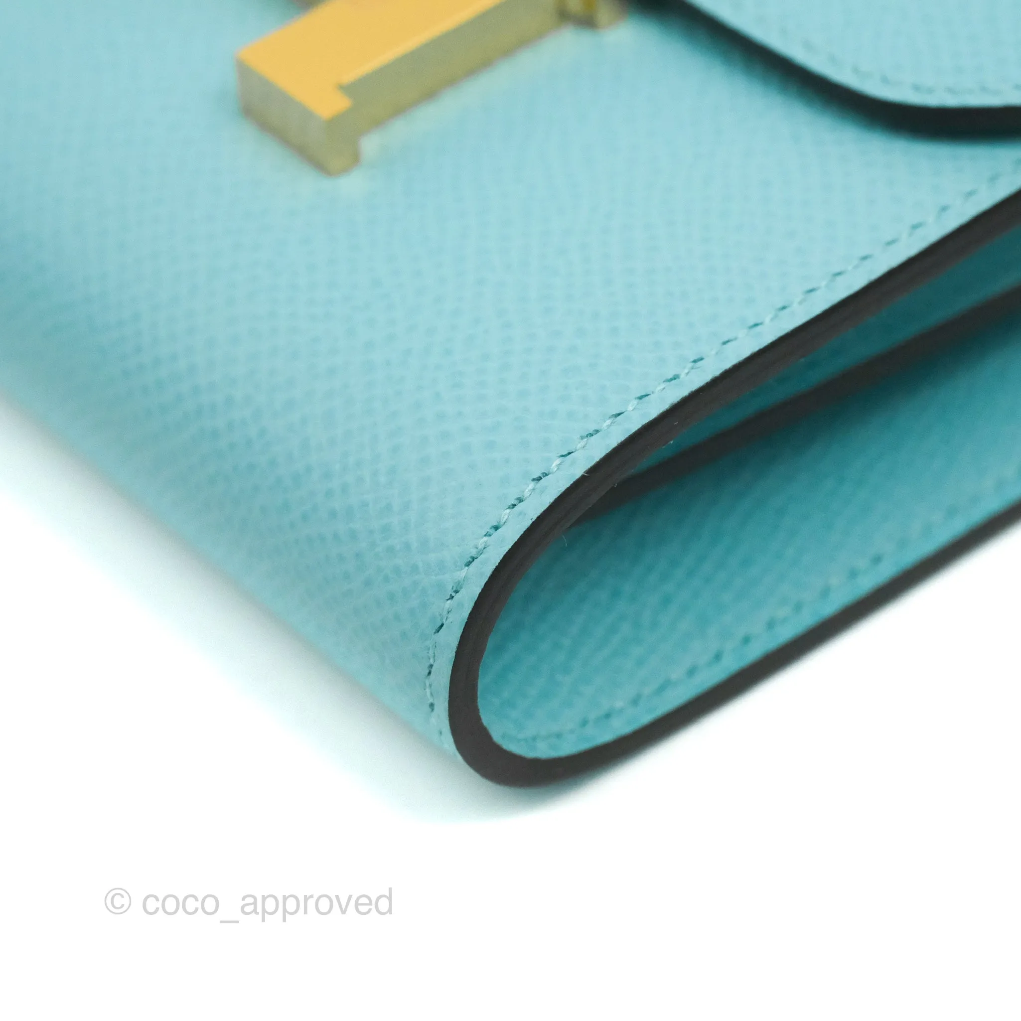 Hermes Constance Compact Passant Wallet Bleu Atoll Epsom Gold Hardware