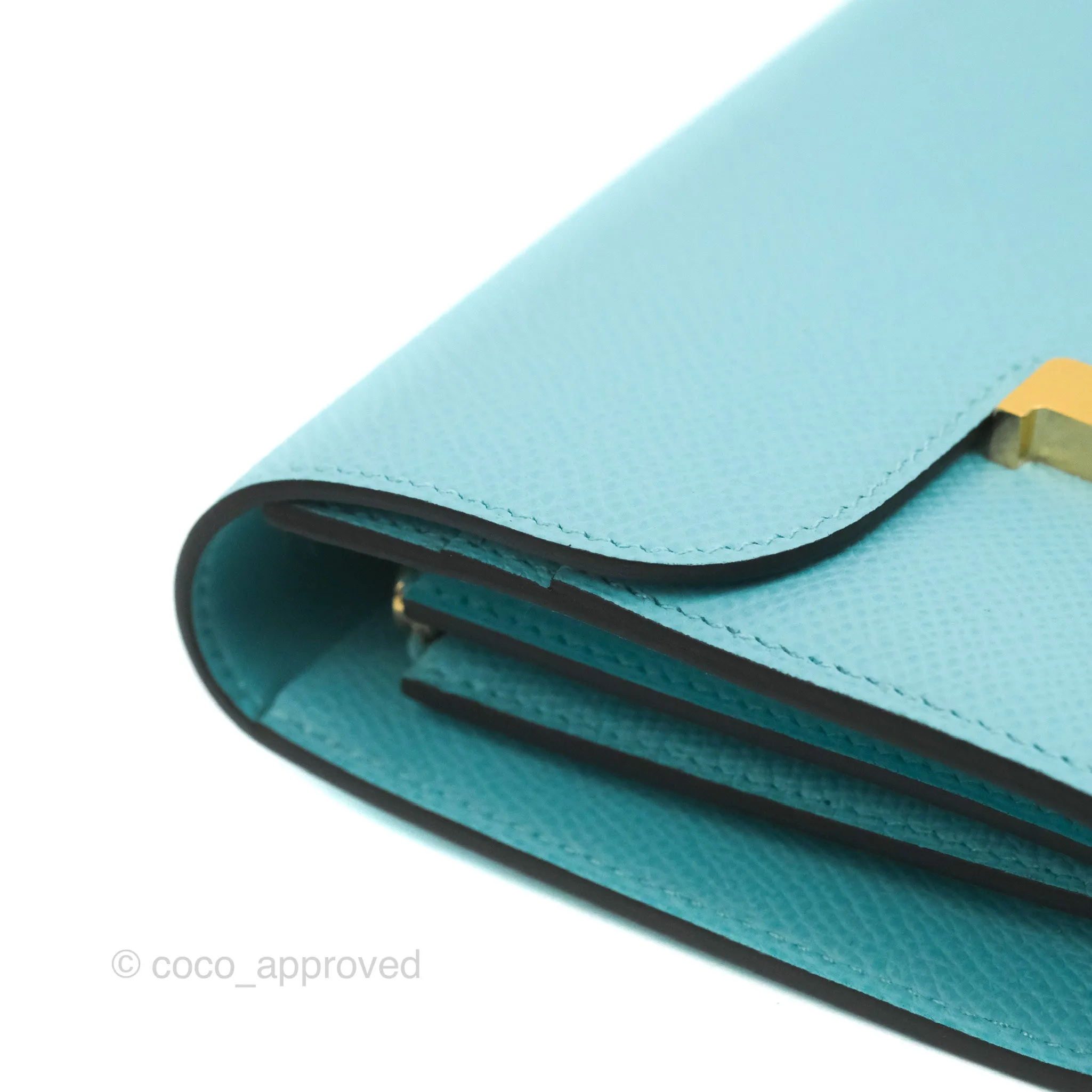 Hermes Constance Compact Passant Wallet Bleu Atoll Epsom Gold Hardware