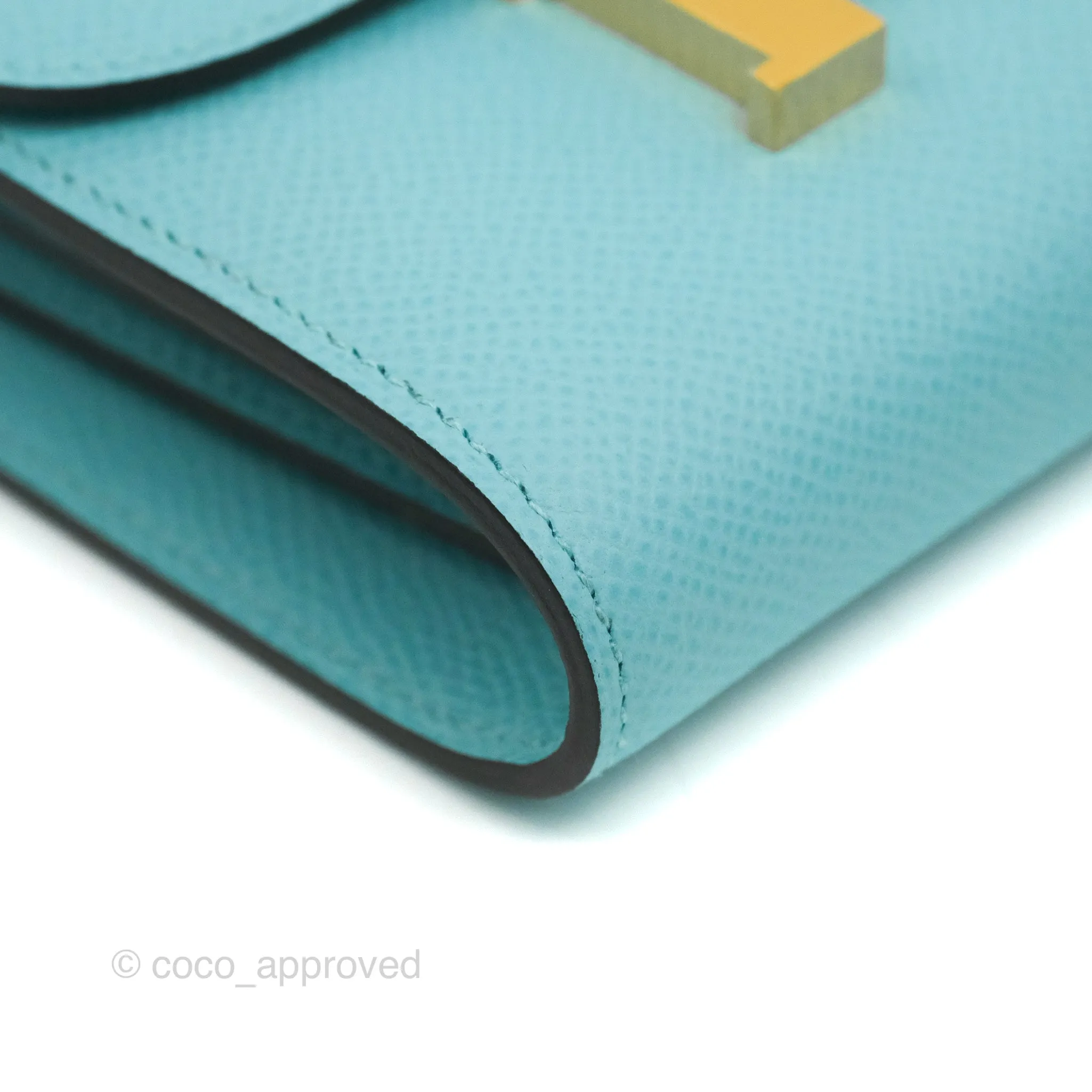 Hermes Constance Compact Passant Wallet Bleu Atoll Epsom Gold Hardware