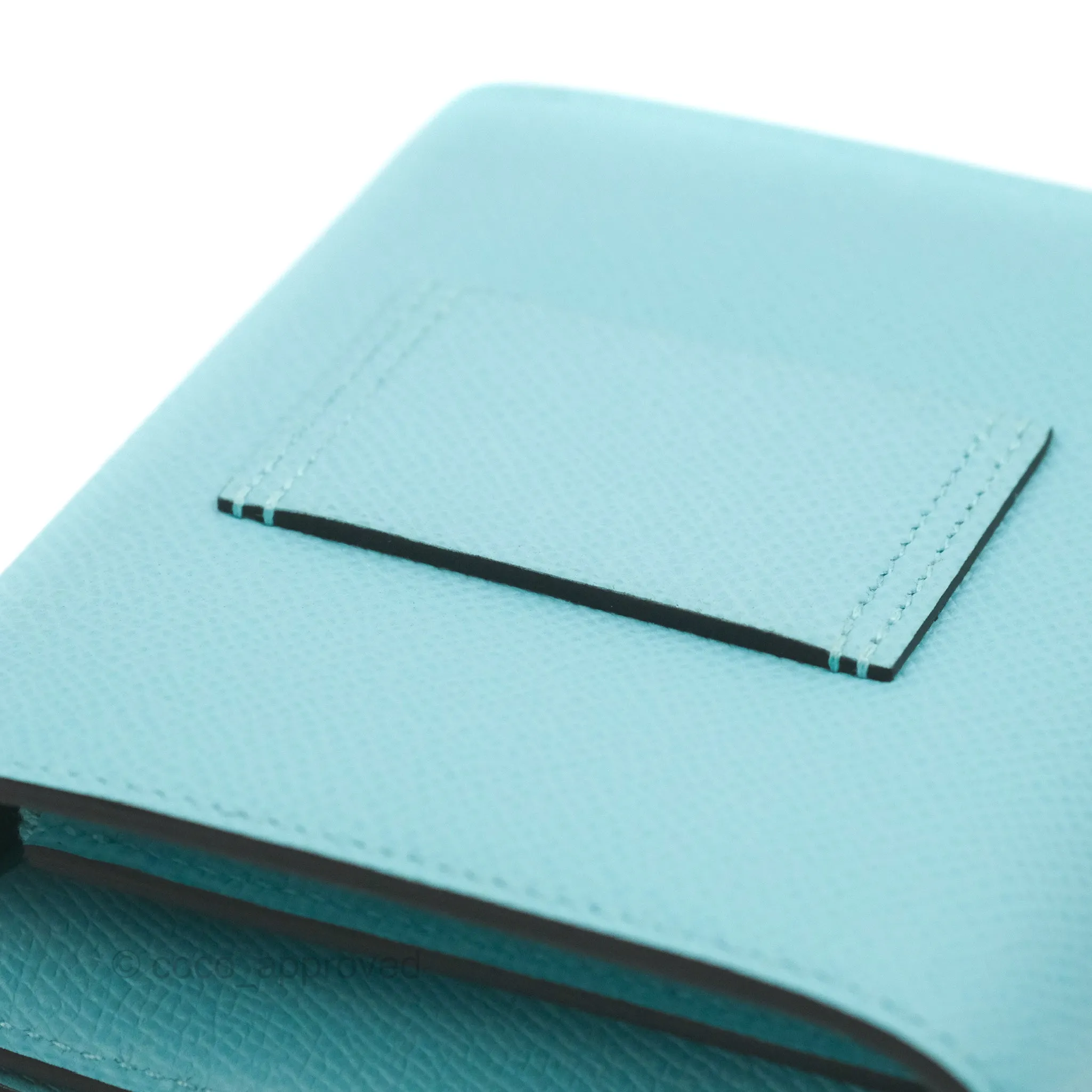 Hermes Constance Compact Passant Wallet Bleu Atoll Epsom Gold Hardware