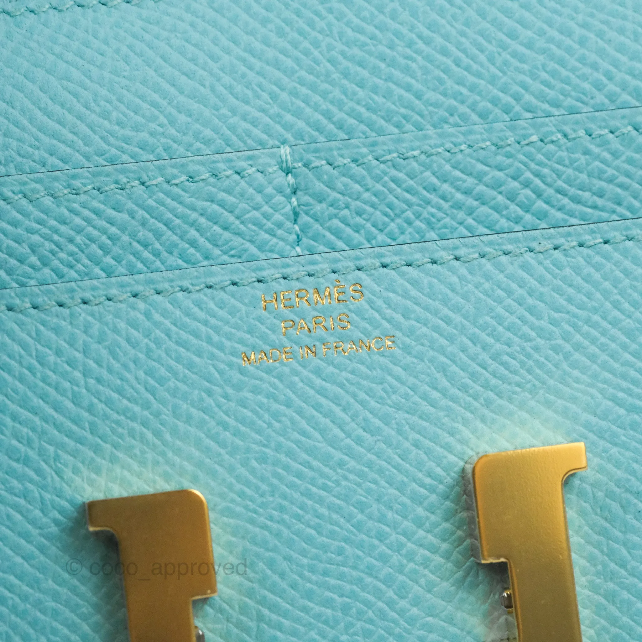 Hermes Constance Compact Passant Wallet Bleu Atoll Epsom Gold Hardware
