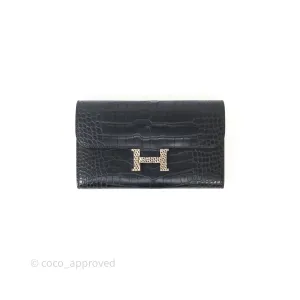Hermes Constance Wallet Bleu Nuit 2Z Matte Alligator Ombre Lizard Buckle