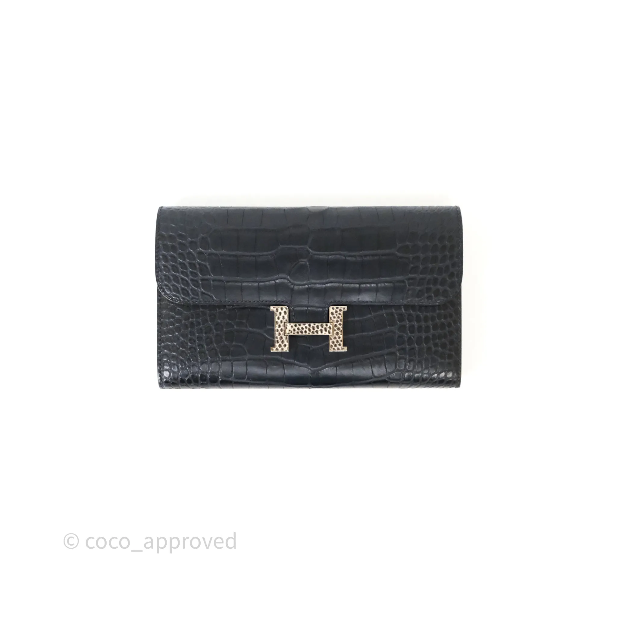 Hermes Constance Wallet Bleu Nuit 2Z Matte Alligator Ombre Lizard Buckle