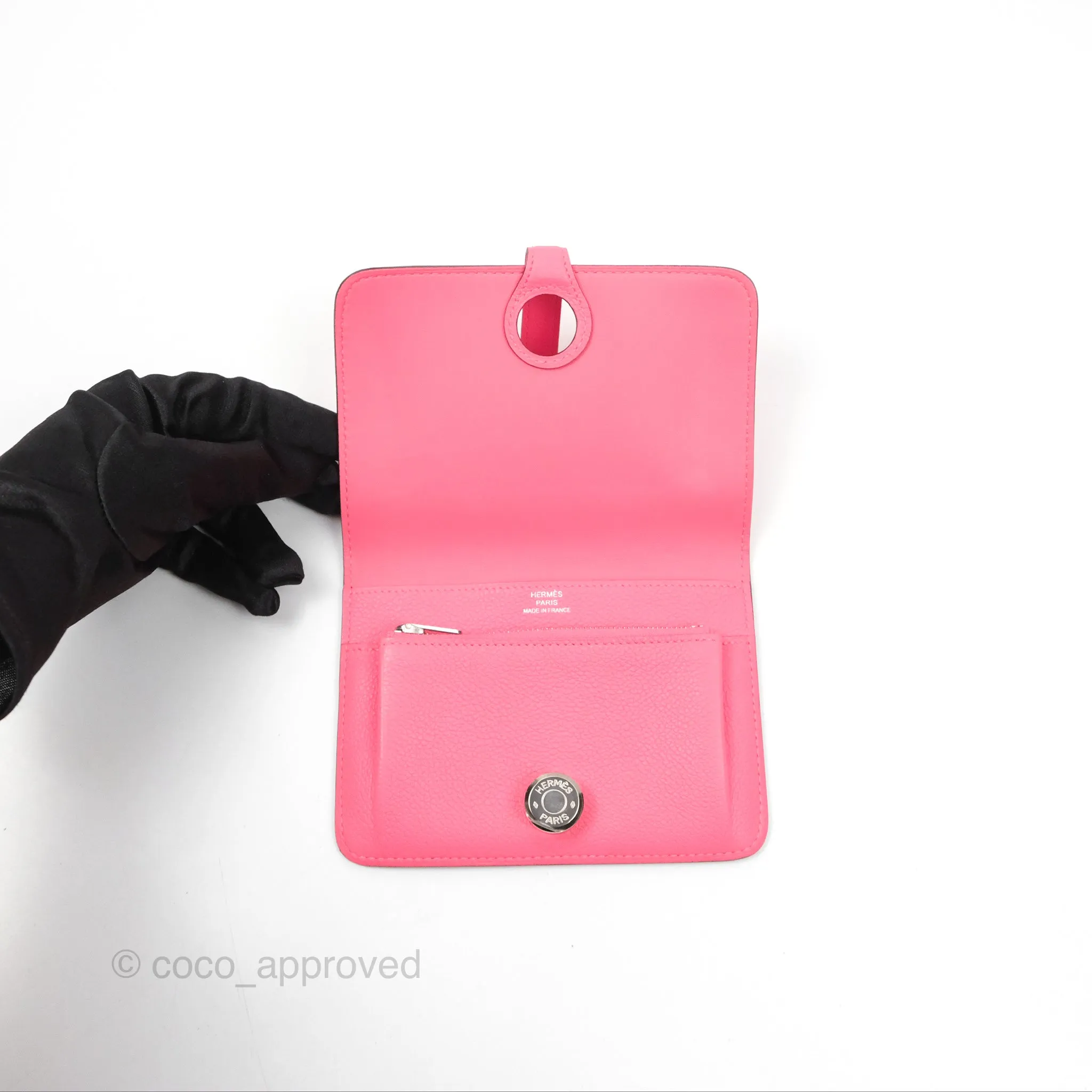Hermes Dogon Compact Wallet Rose Azale Evercolor Palladium Hardware