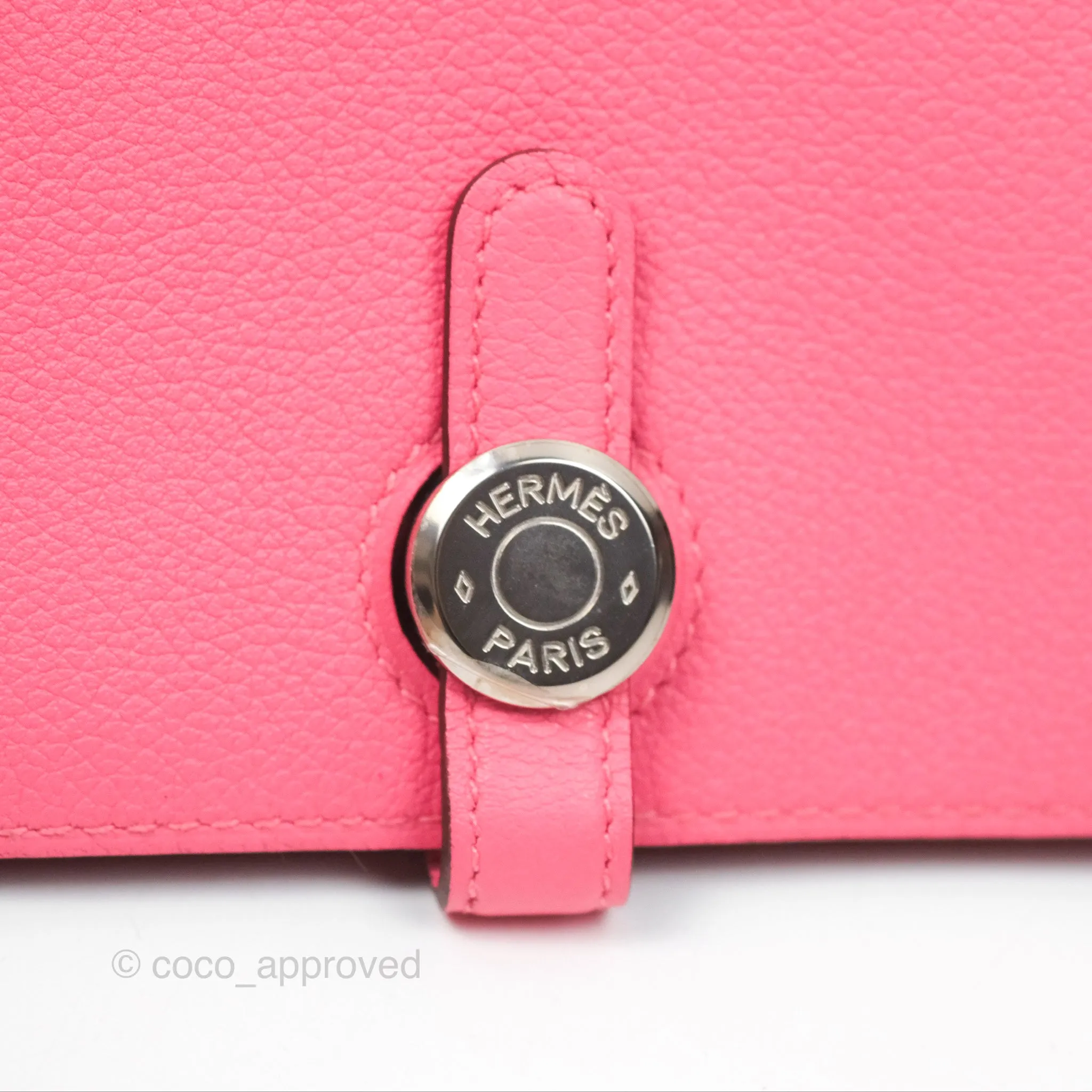 Hermes Dogon Compact Wallet Rose Azale Evercolor Palladium Hardware
