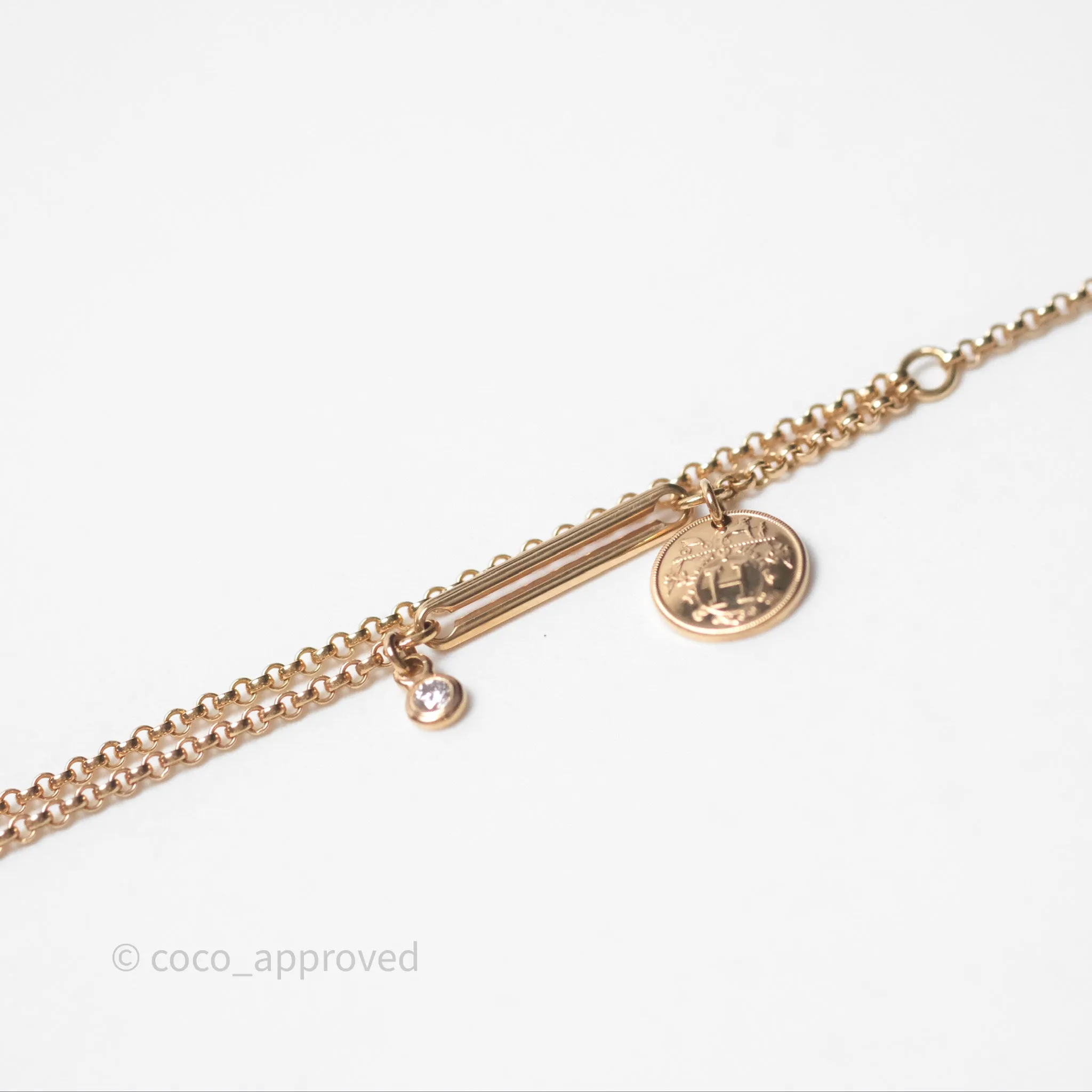 Hermes Ex-Libris Pendant Necklace PM Diamond Rose Gold Hardware