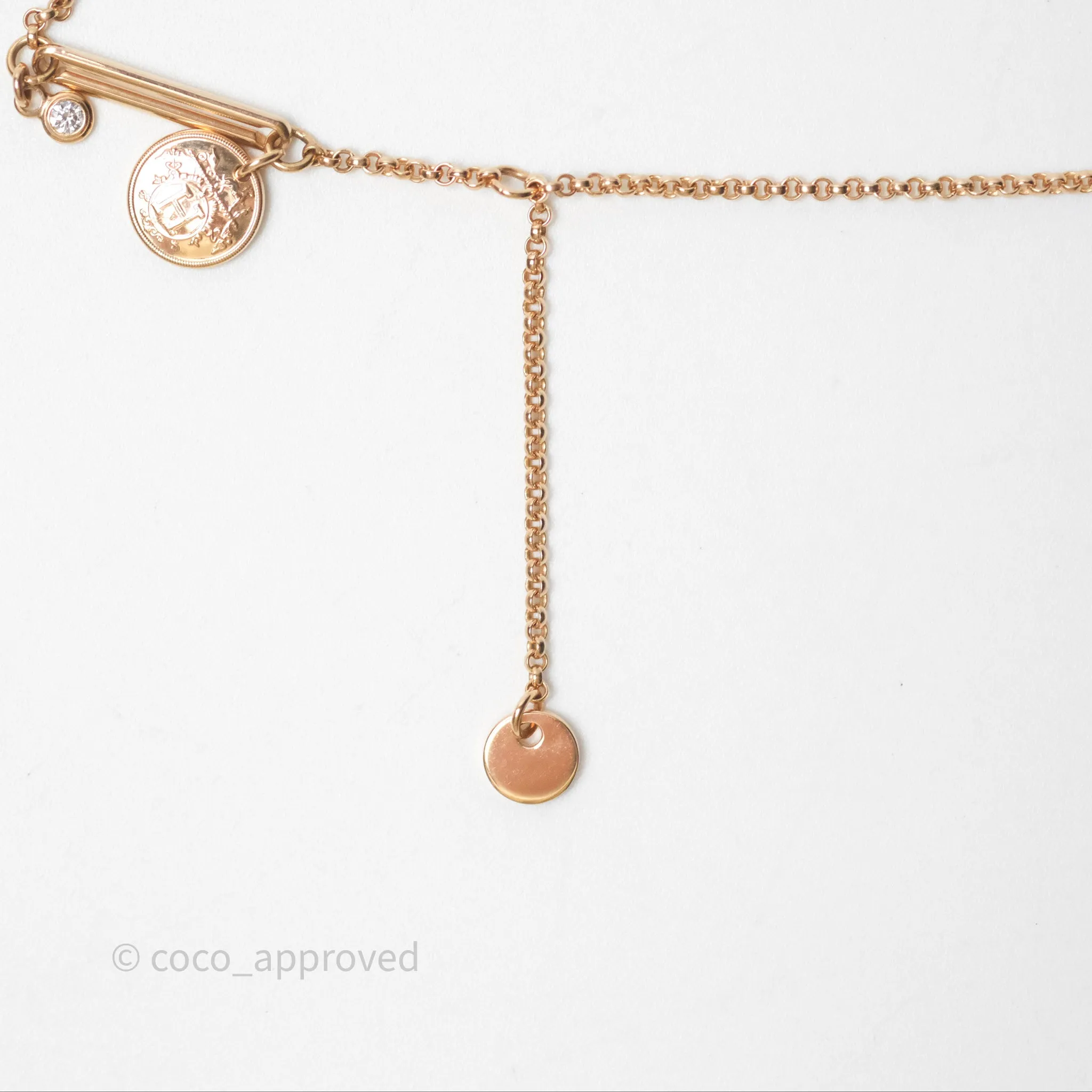 Hermes Ex-Libris Pendant Necklace PM Diamond Rose Gold Hardware