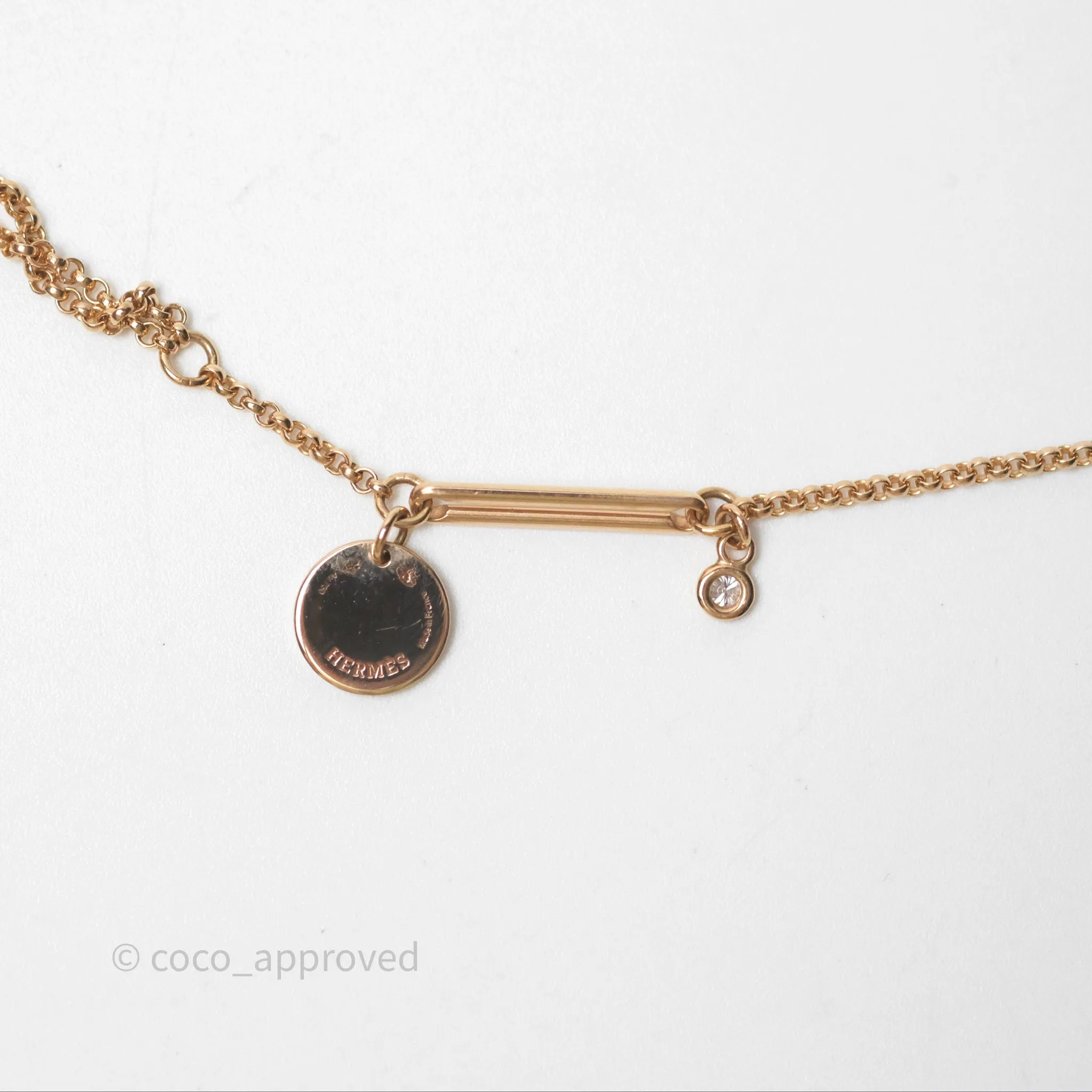 Hermes Ex-Libris Pendant Necklace PM Diamond Rose Gold Hardware