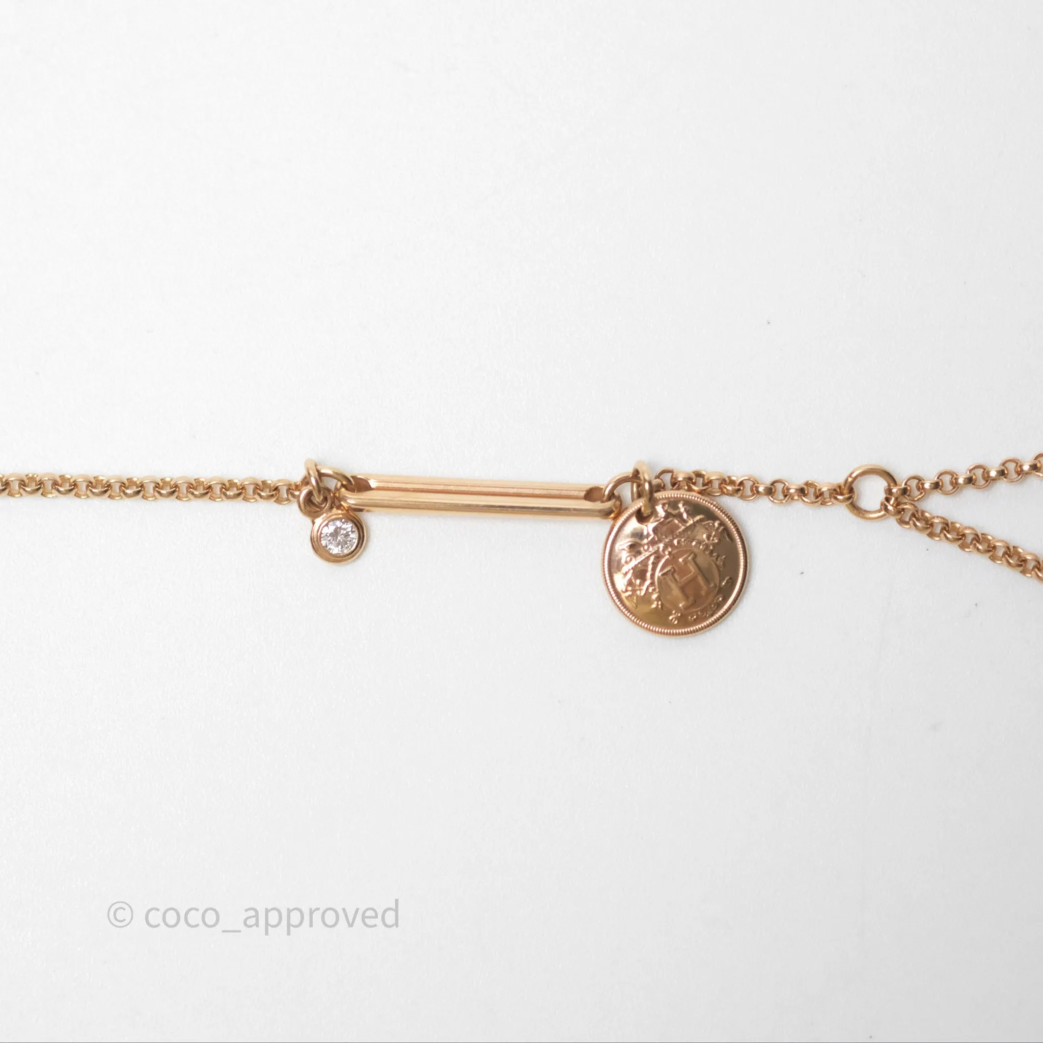 Hermes Ex-Libris Pendant Necklace PM Diamond Rose Gold Hardware