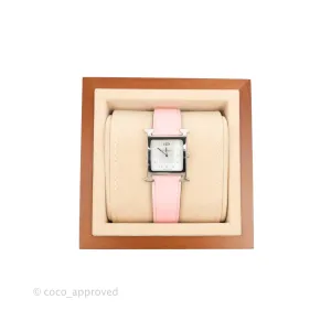 Hermes Heure H Watch Rose Sakura Swift Calfskin Silver Hardware