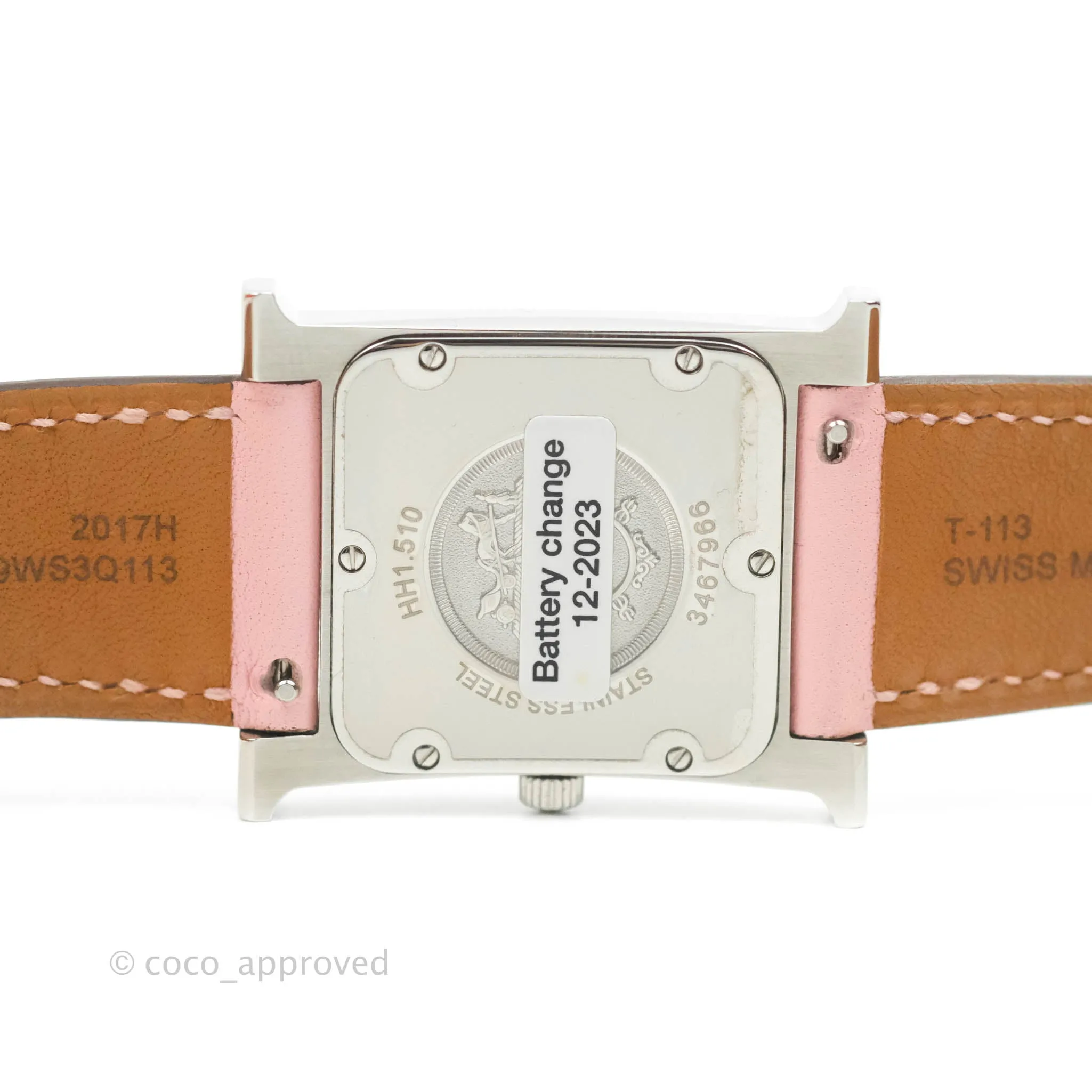 Hermes Heure H Watch Rose Sakura Swift Calfskin Silver Hardware