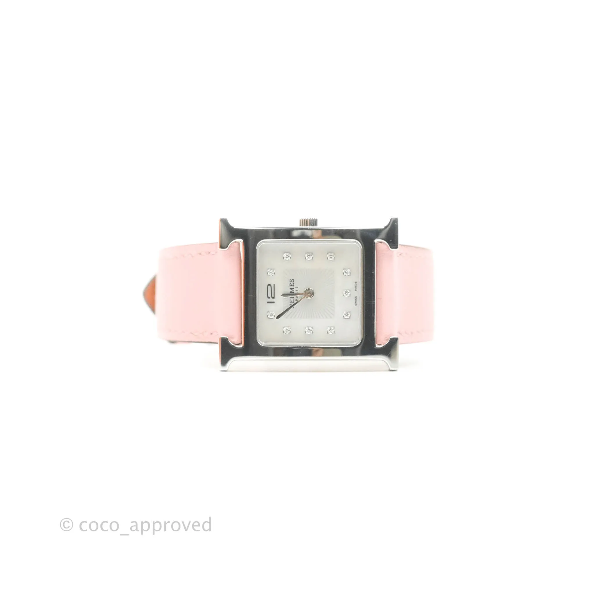 Hermes Heure H Watch Rose Sakura Swift Calfskin Silver Hardware