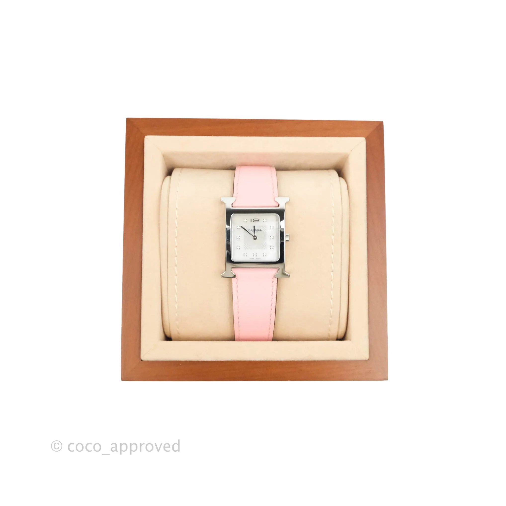 Hermes Heure H Watch Rose Sakura Swift Calfskin Silver Hardware