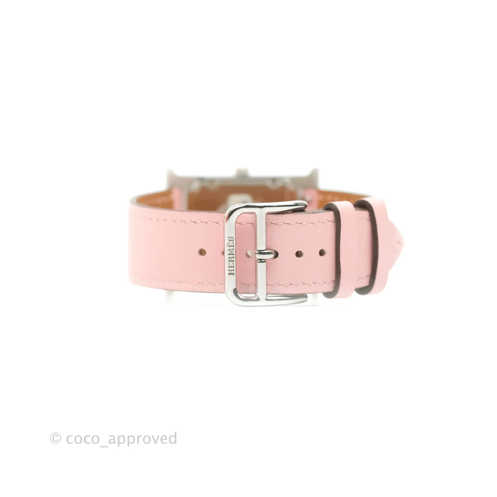 Hermes Heure H Watch Rose Sakura Swift Calfskin Silver Hardware