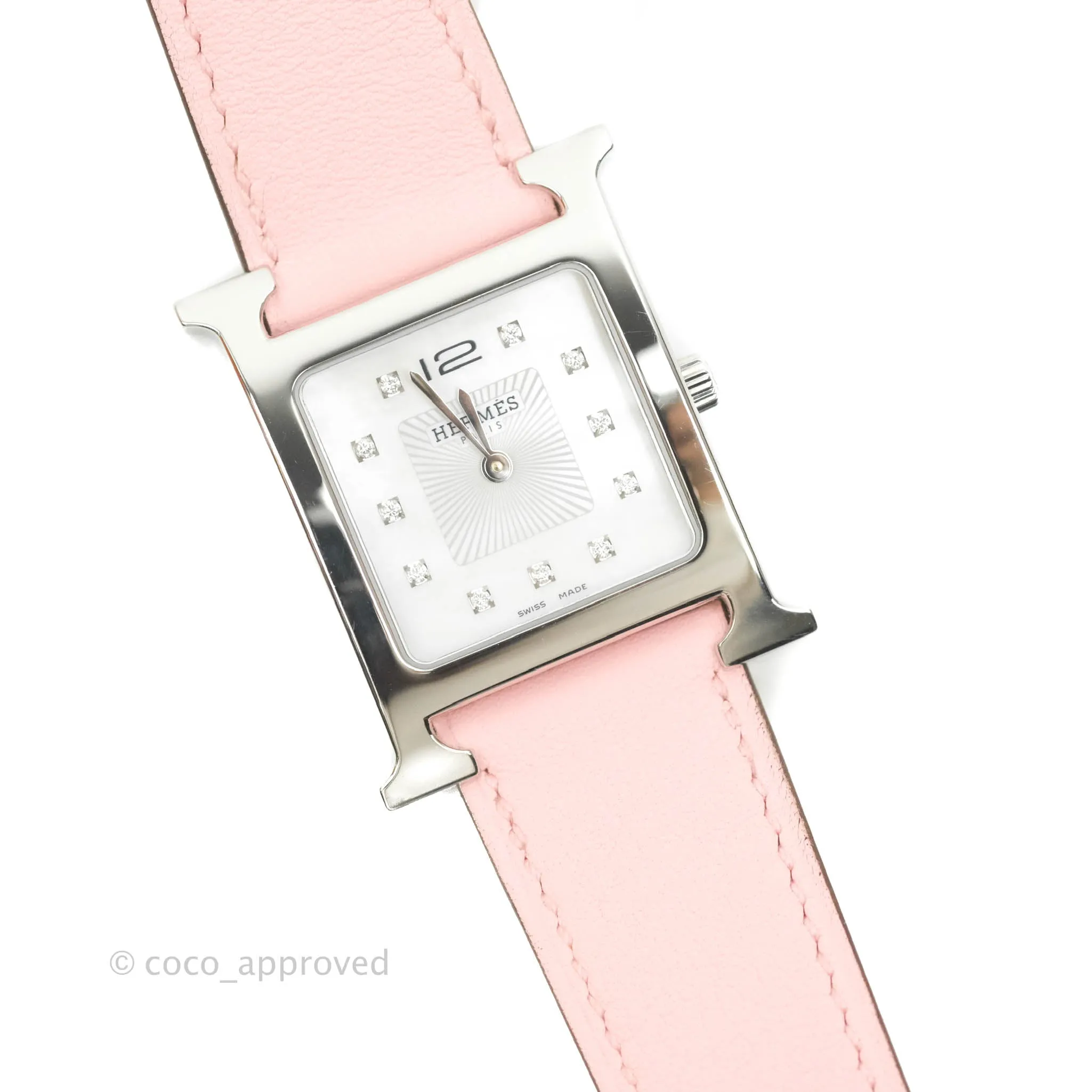 Hermes Heure H Watch Rose Sakura Swift Calfskin Silver Hardware
